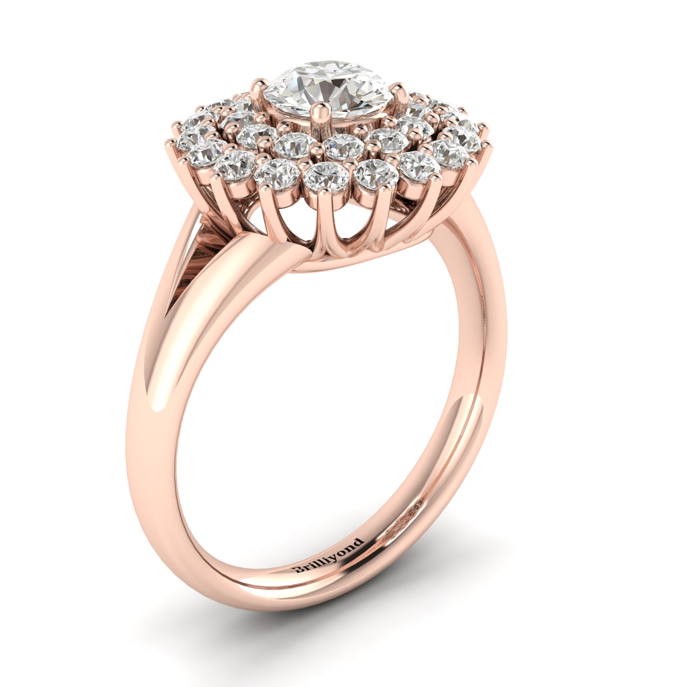White Sapphire Rose Gold Cluster Engagement Ring Aquila