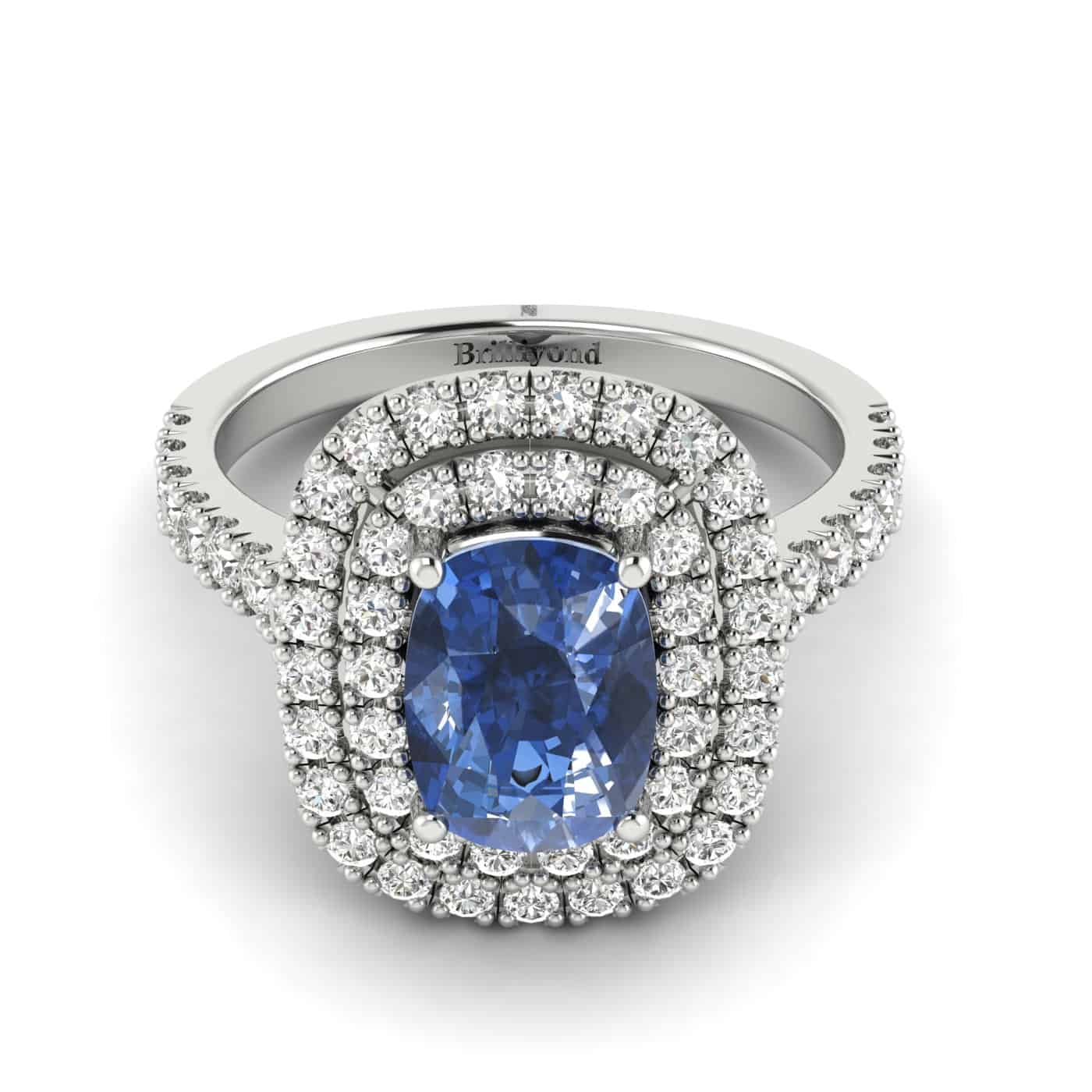 Halo Sapphire Engagement Ring Corona White Gold 
