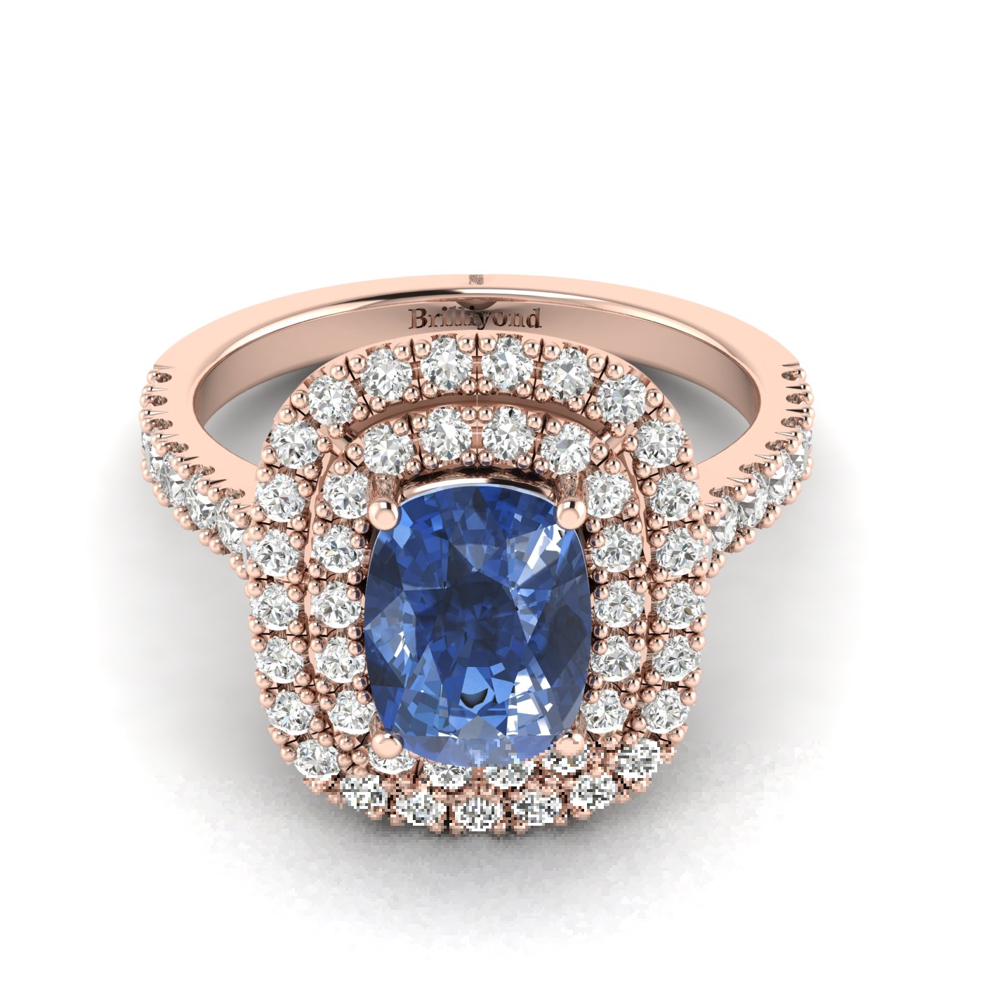 Blue Sapphire Rose Gold Halo Engagement Ring Corona
