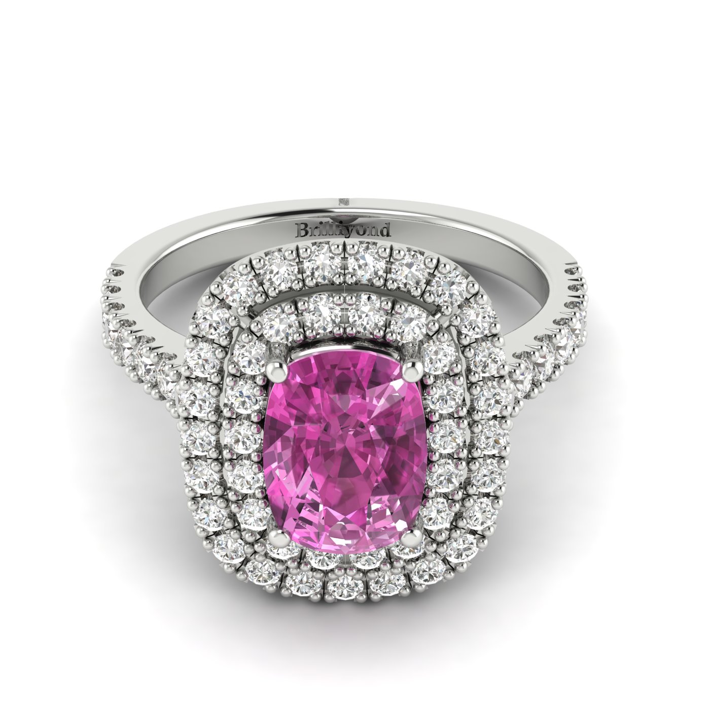 Pink Sapphire White Gold Halo Engagement Ring Corona