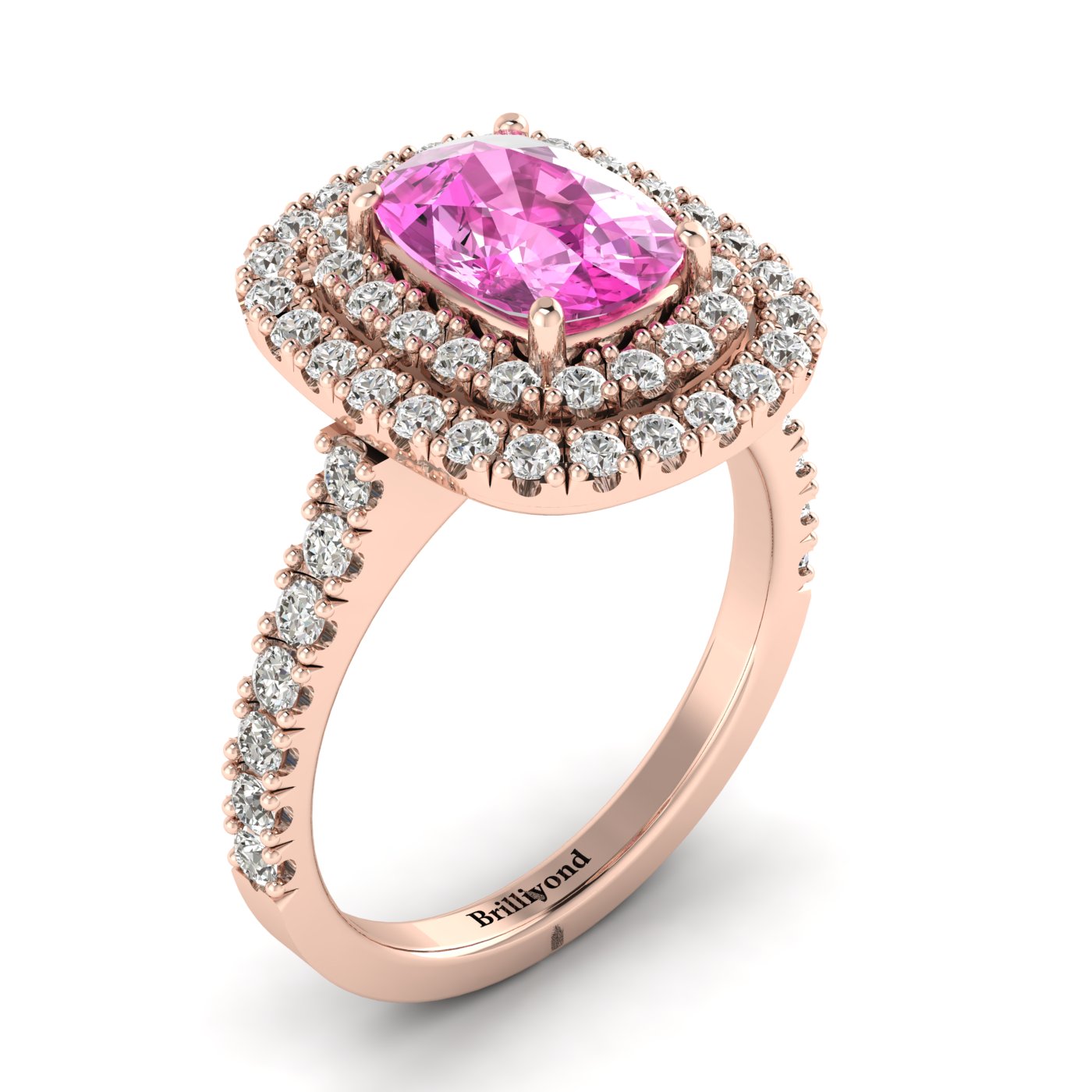 Pink Sapphire Rose Gold Halo Engagement Ring Corona