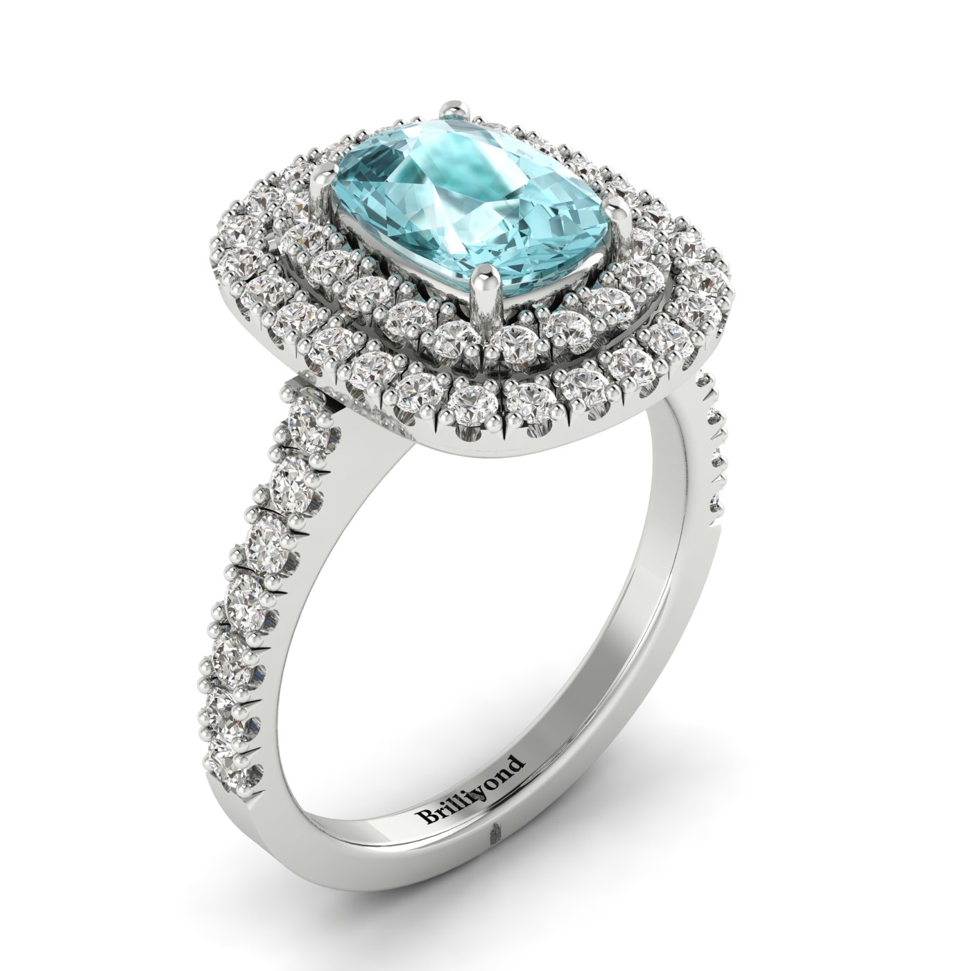 Aquamarine White Gold Halo Engagement Ring Corona