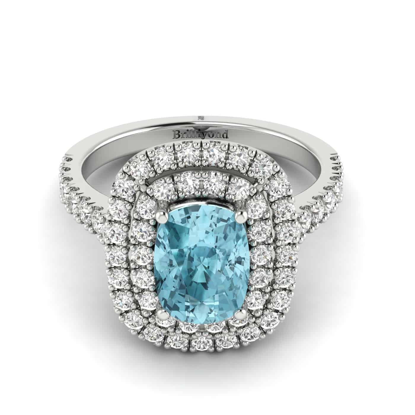 Aquamarine White Gold Halo Engagement Ring Corona