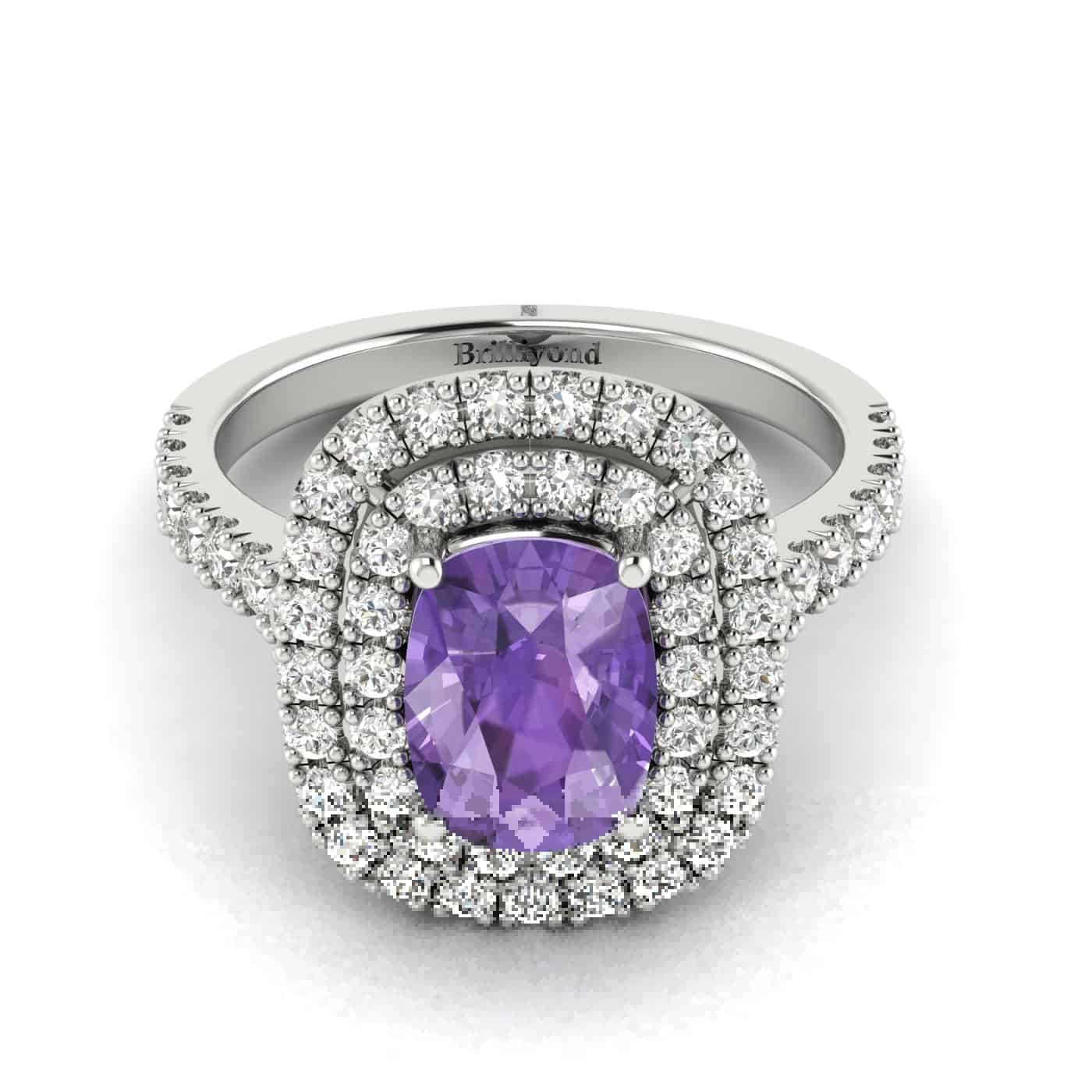 Cushion Cut Amethyst with CZ on 18k White Gold Band