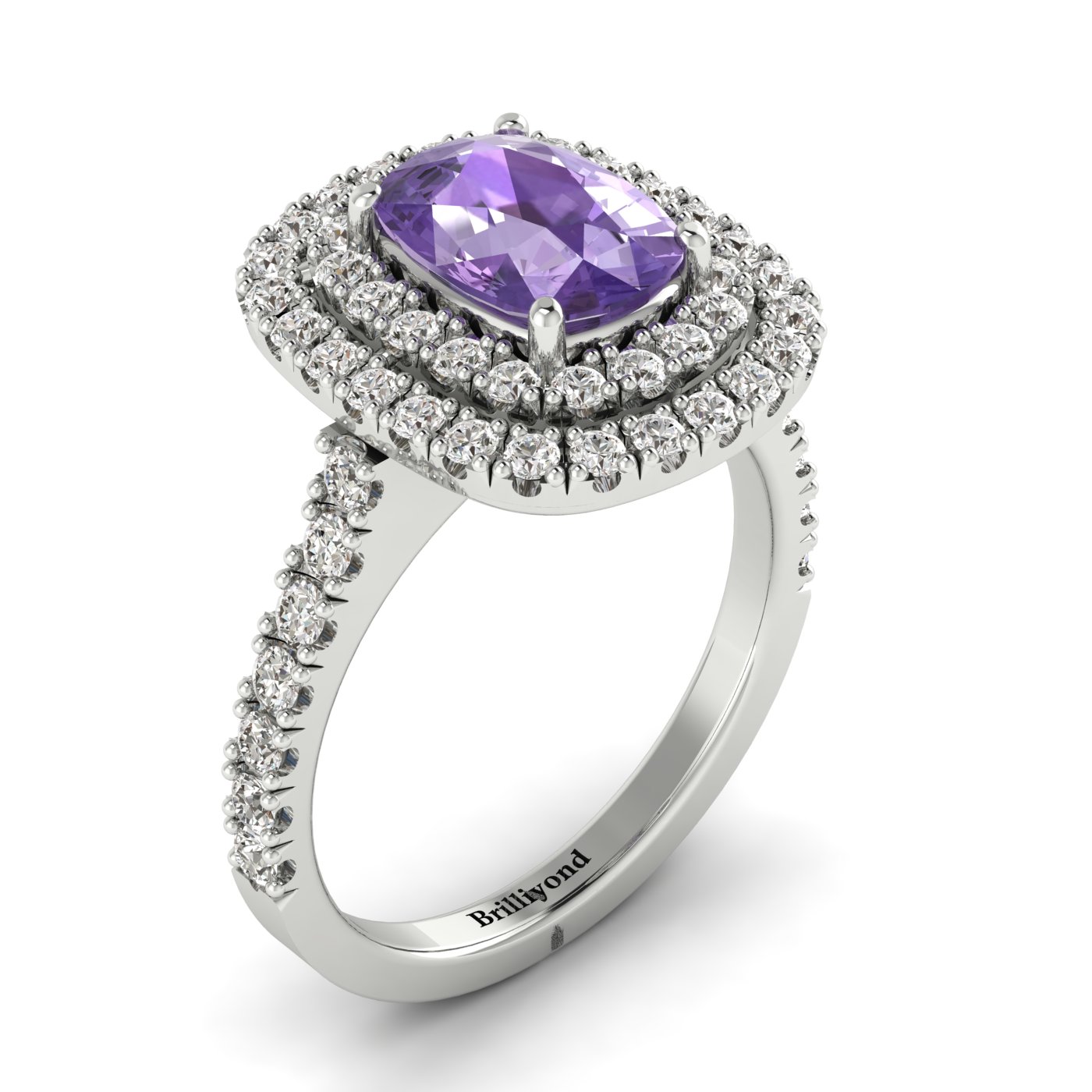 Double Halo CZ Amethyst Engagement Ring by Brilliyond Australia