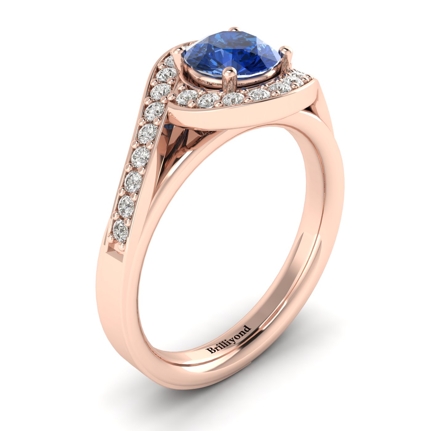 Blue Sapphire Rose Gold Halo Engagement Ring Marigold