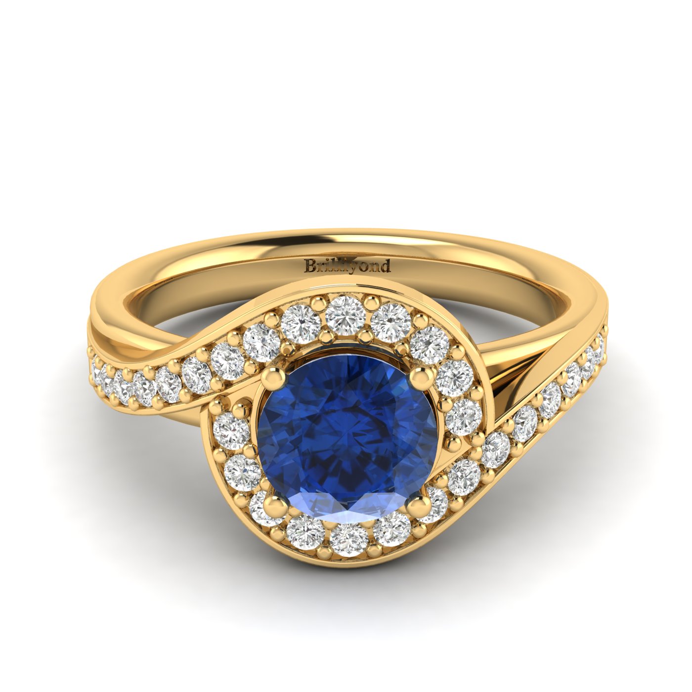 Blue Sapphire Yellow Gold Halo Engagement Ring Marigold