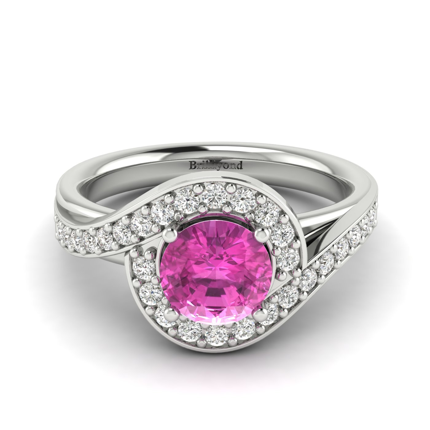 Pink Sapphire White Gold Halo Engagement Ring Marigold