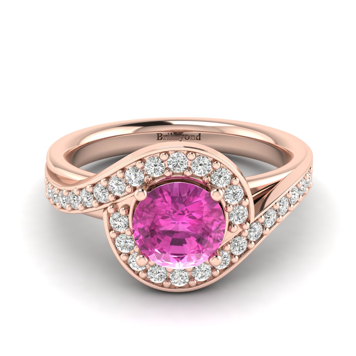 Pink Sapphire Rose Gold Halo Engagement Ring Marigold