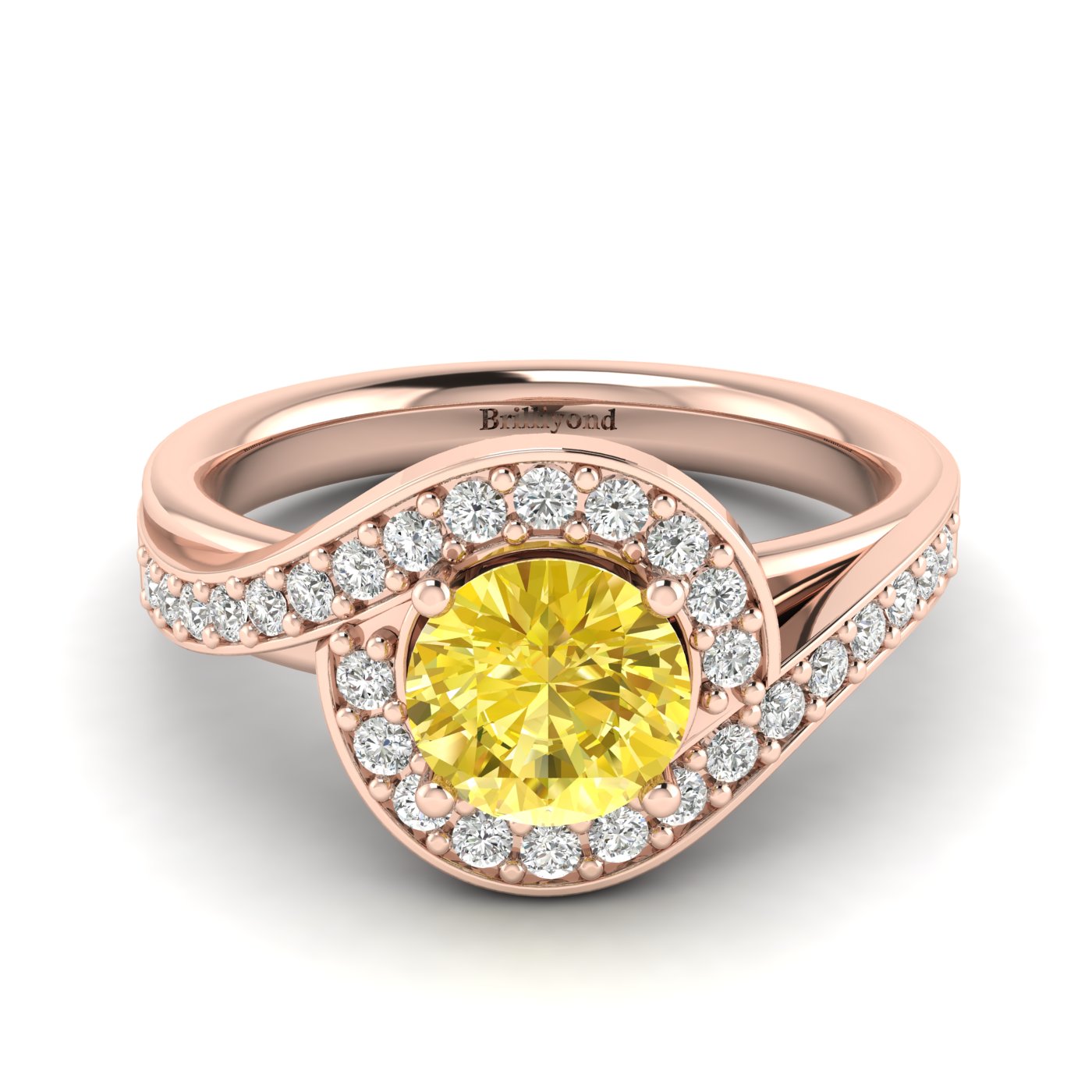 Yellow Sapphire Rose Gold Halo Engagement Ring Marigold