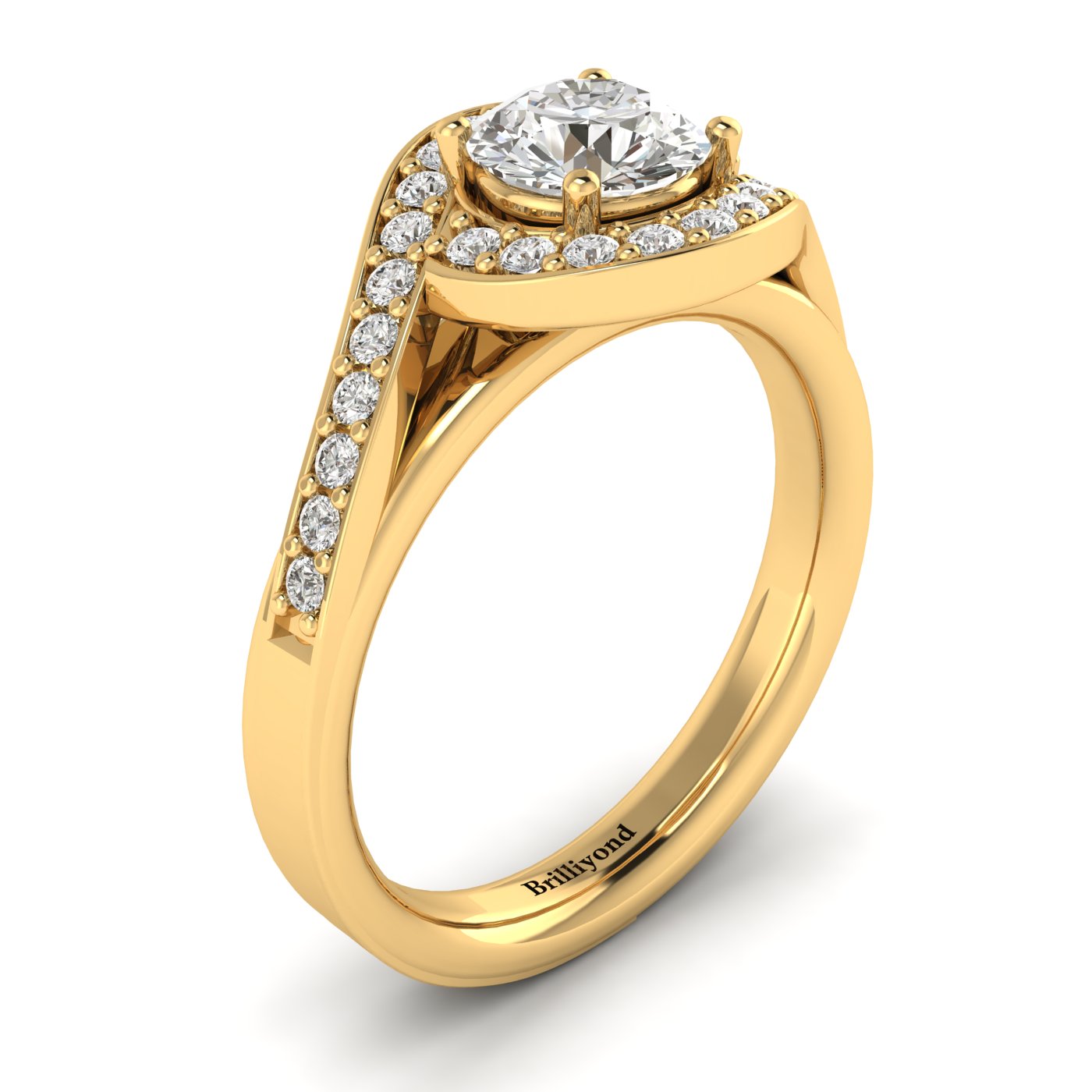 Diamond Yellow Gold Halo Engagement Ring Marigold