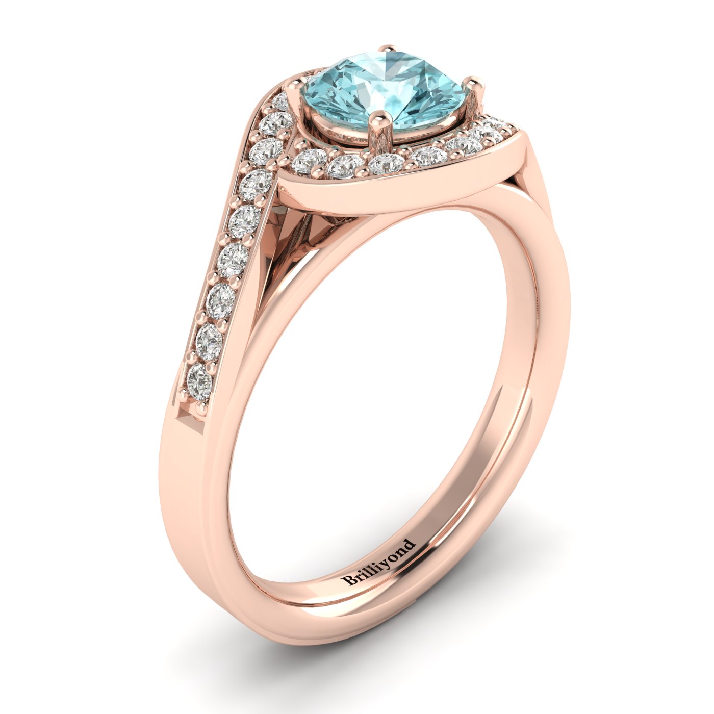 Aquamarine Rose Gold Halo Engagement Ring Marigold