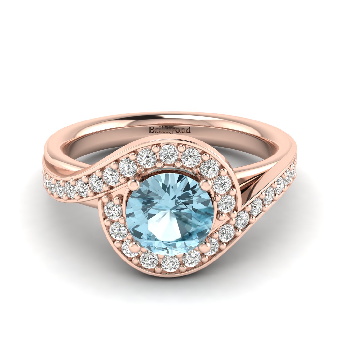 Aquamarine Rose Gold Halo Engagement Ring Marigold