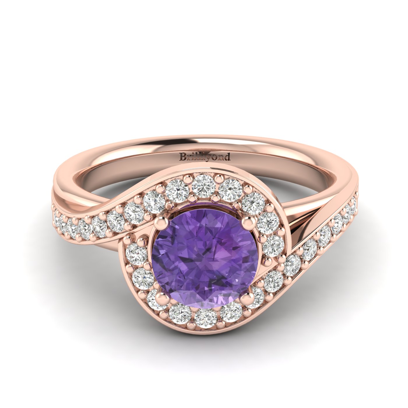 Amethyst Rose Gold Halo Engagement Ring Marigold
