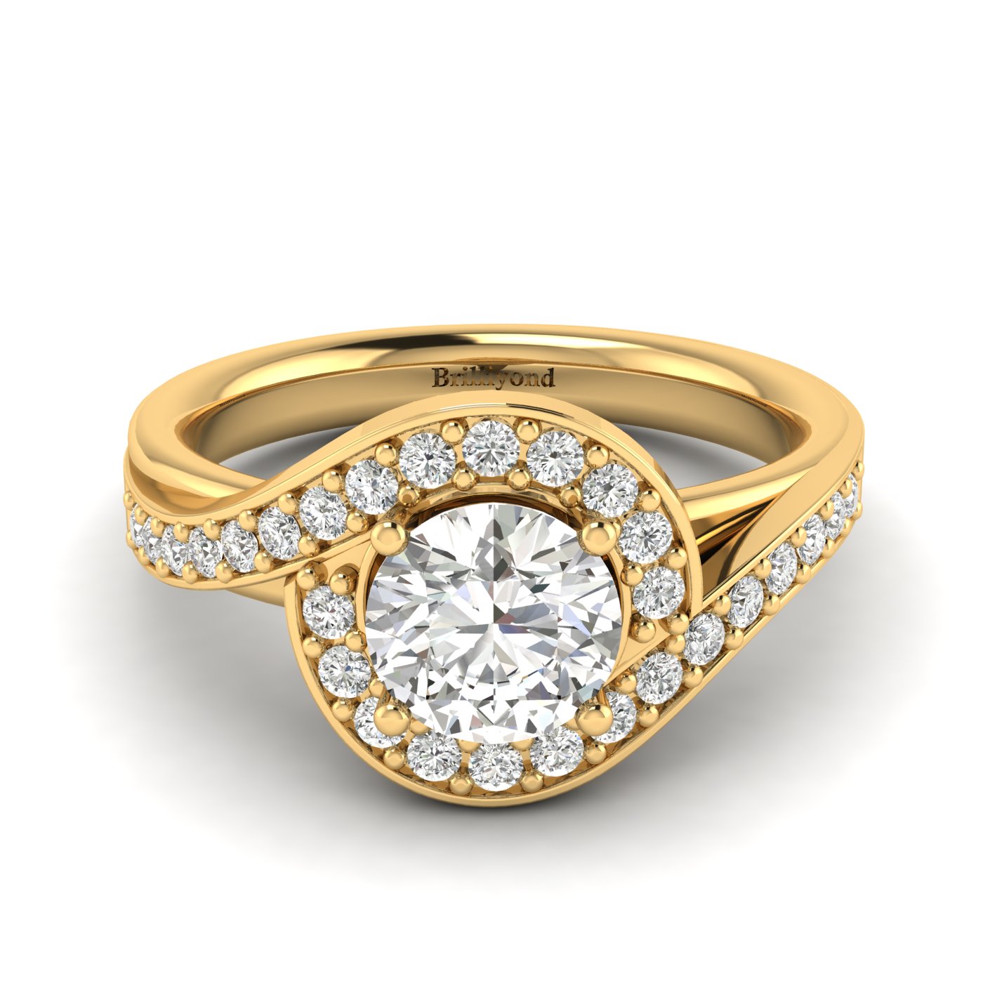 White Sapphire Yellow Gold Halo Engagement Ring Marigold