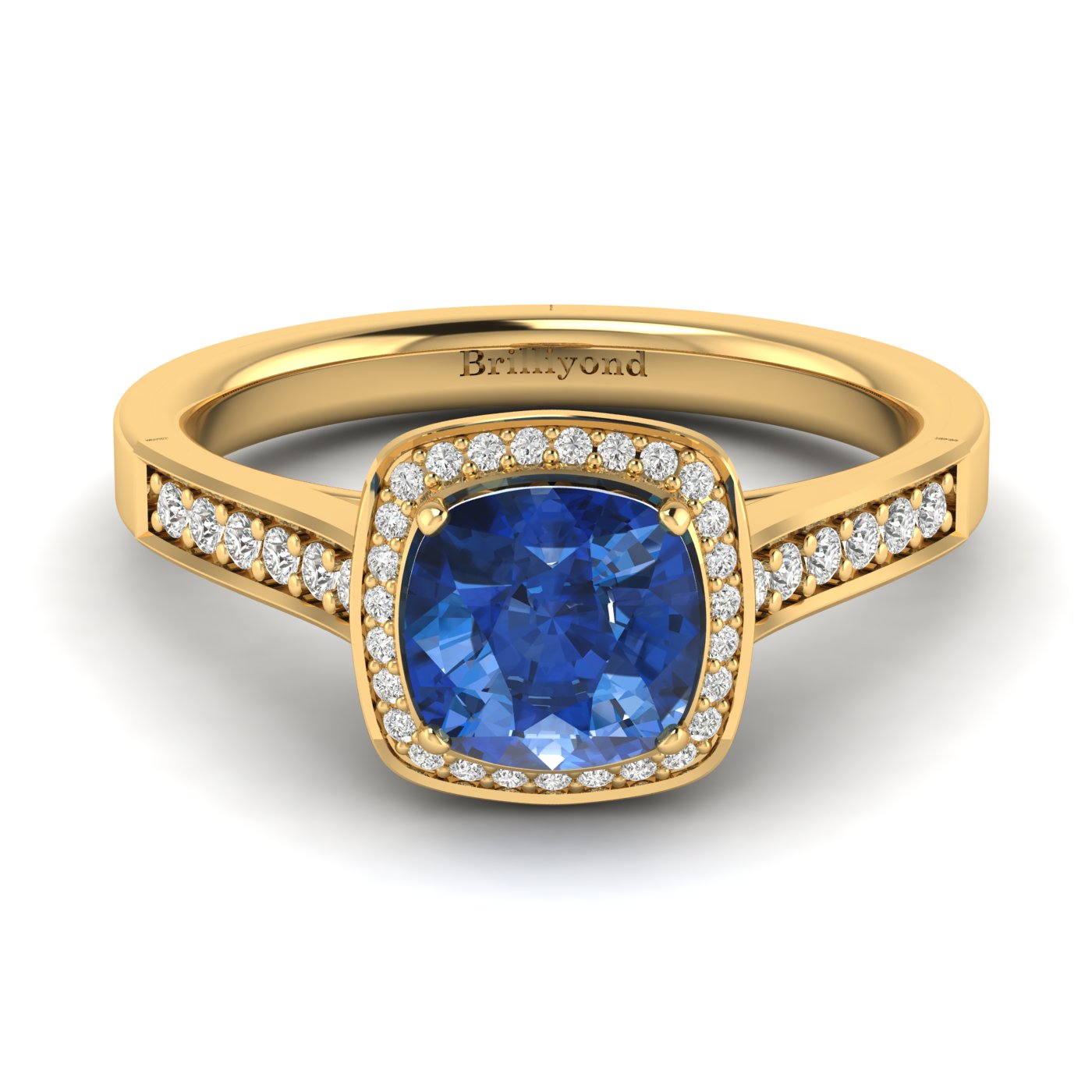 Blue Sapphire Yellow Gold Cushion Cut Engagement Ring Arcadia