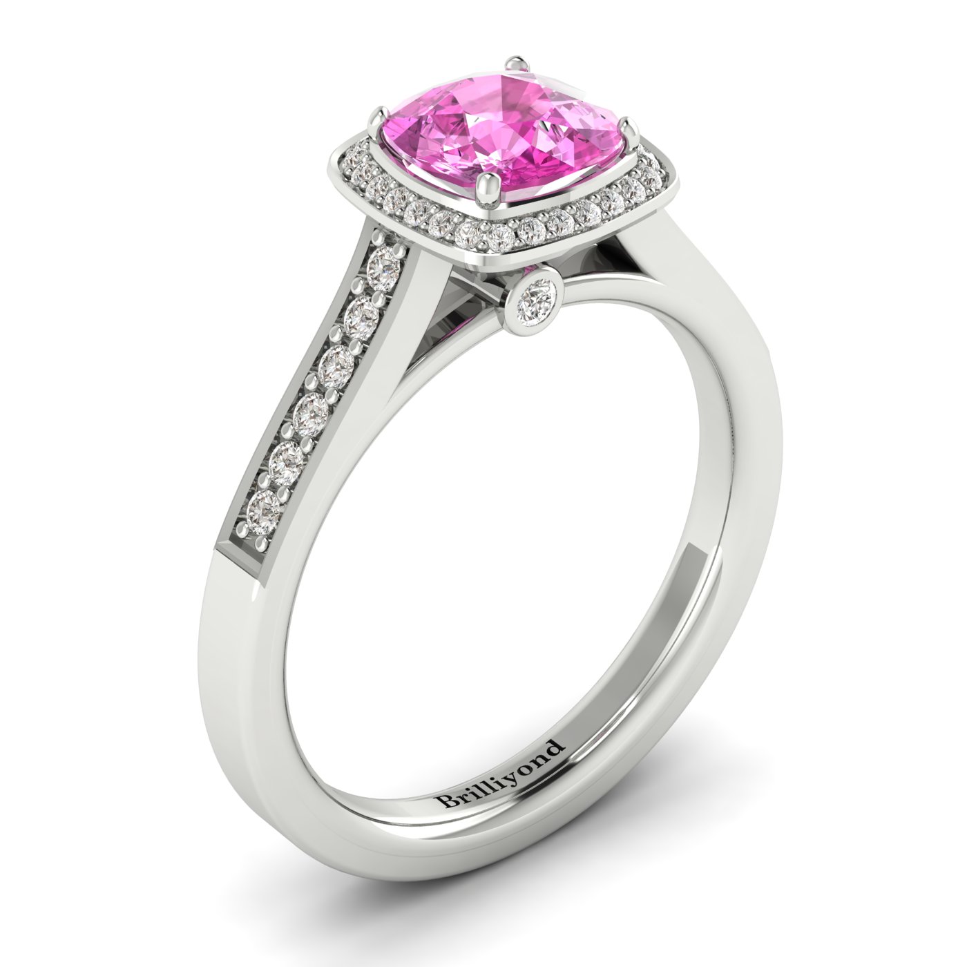Pink Sapphire White Gold Cushion Cut Engagement Ring Arcadia