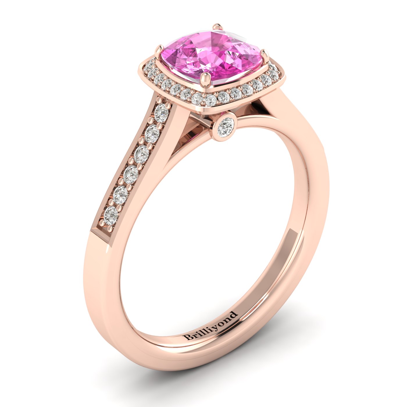 Pink Sapphire Rose Gold Cushion Cut Engagement Ring Arcadia