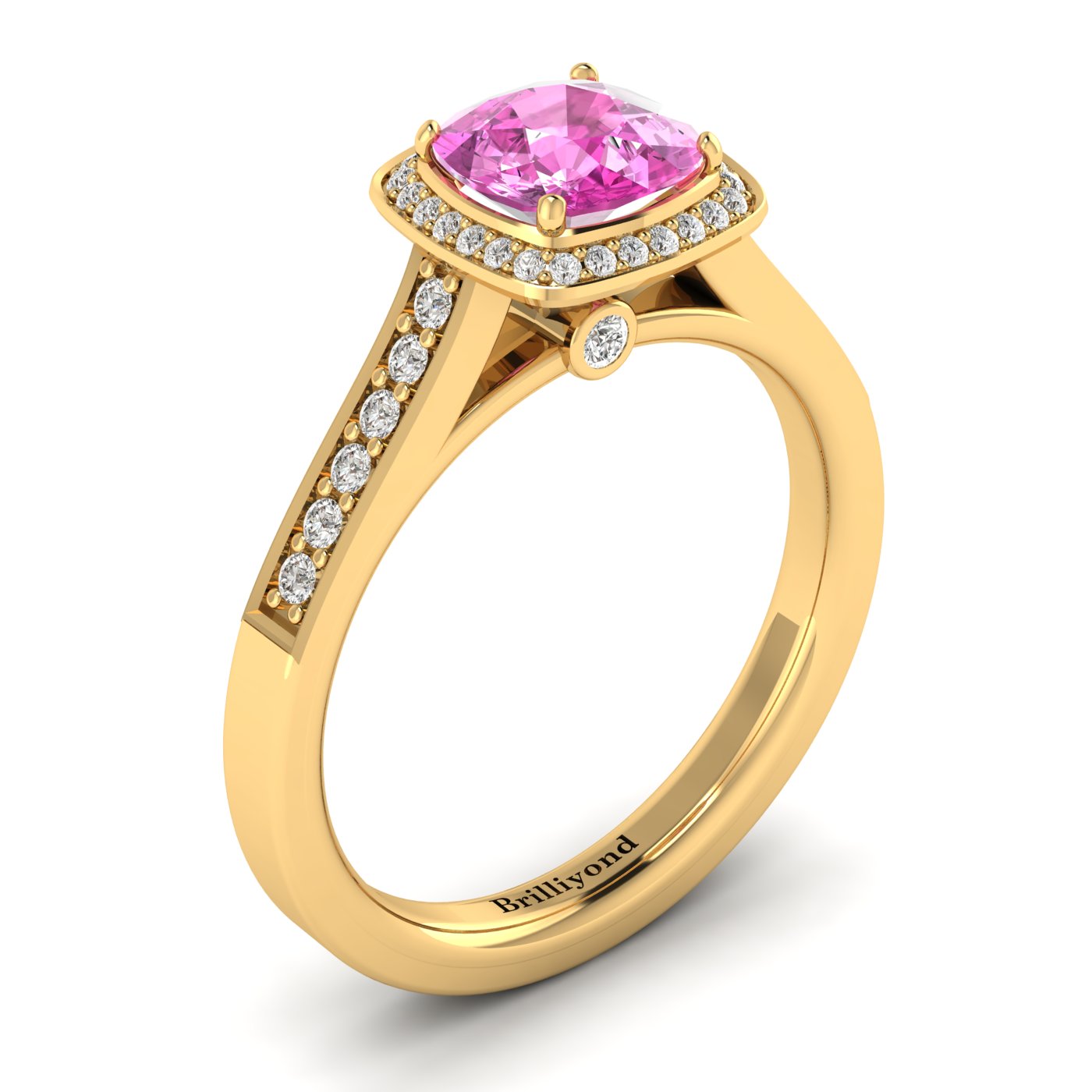 Pink Sapphire Yellow Gold Cushion Cut Engagement Ring Arcadia