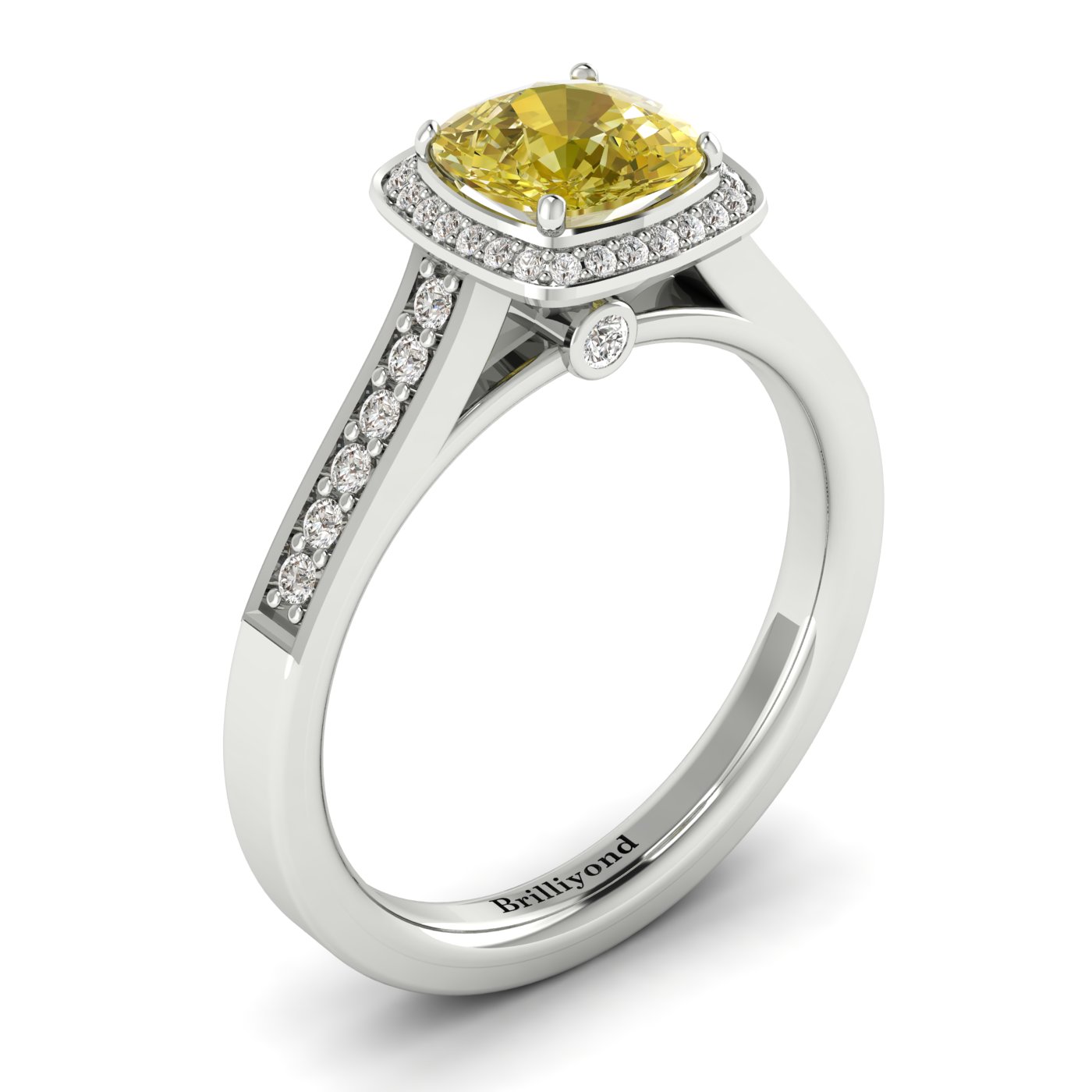 Yellow Sapphire White Gold Cushion Cut Engagement Ring Arcadia