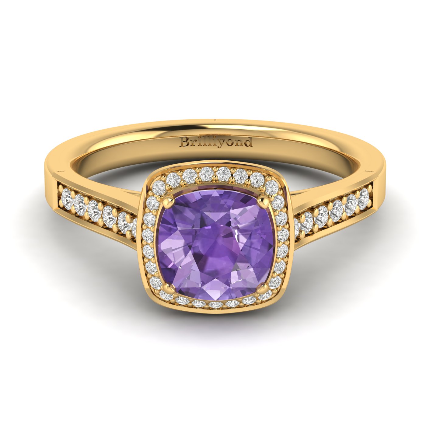 Amethyst Yellow Gold Cushion Cut Engagement Ring Arcadia