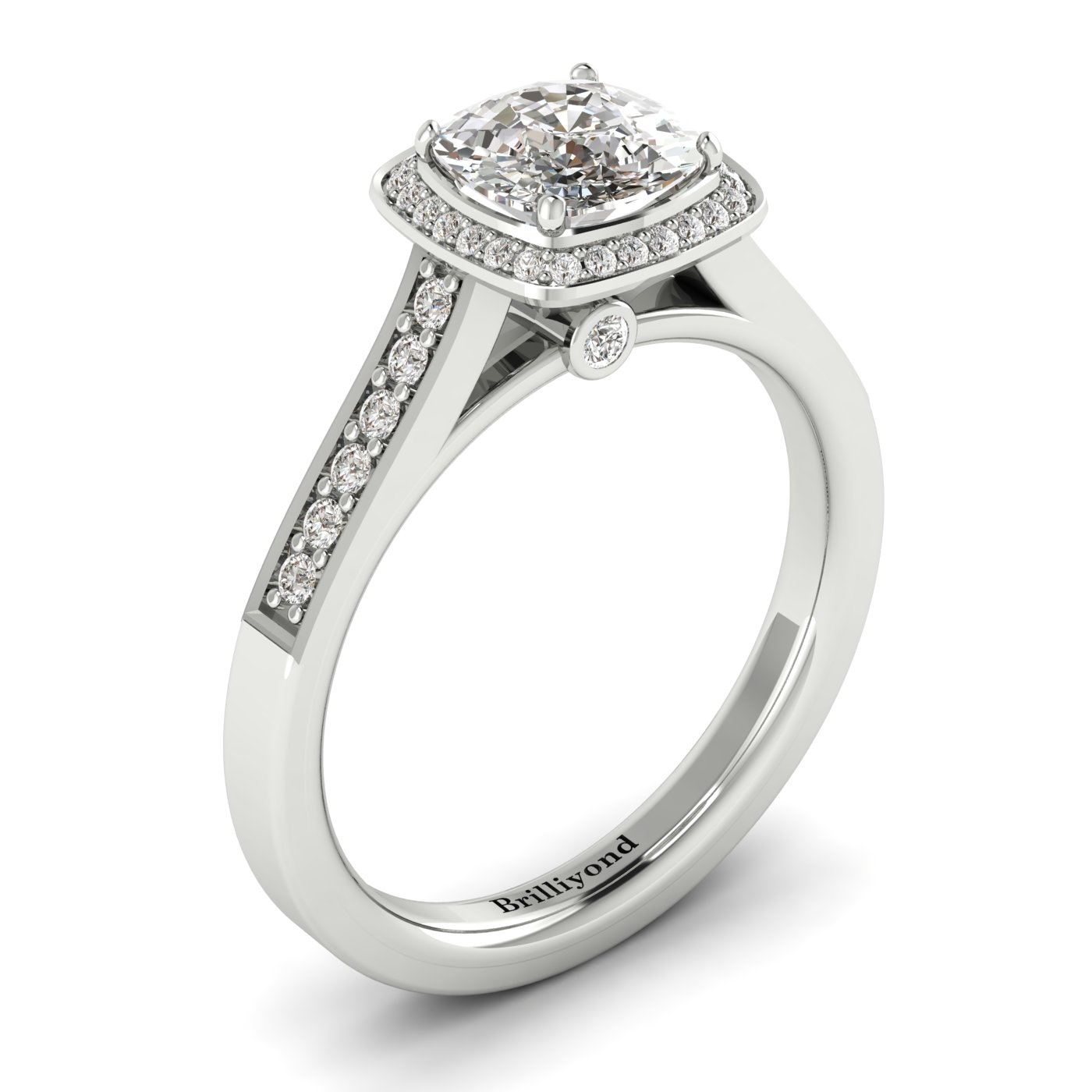 White Sapphire White Gold Cushion Cut Engagement Ring Arcadia