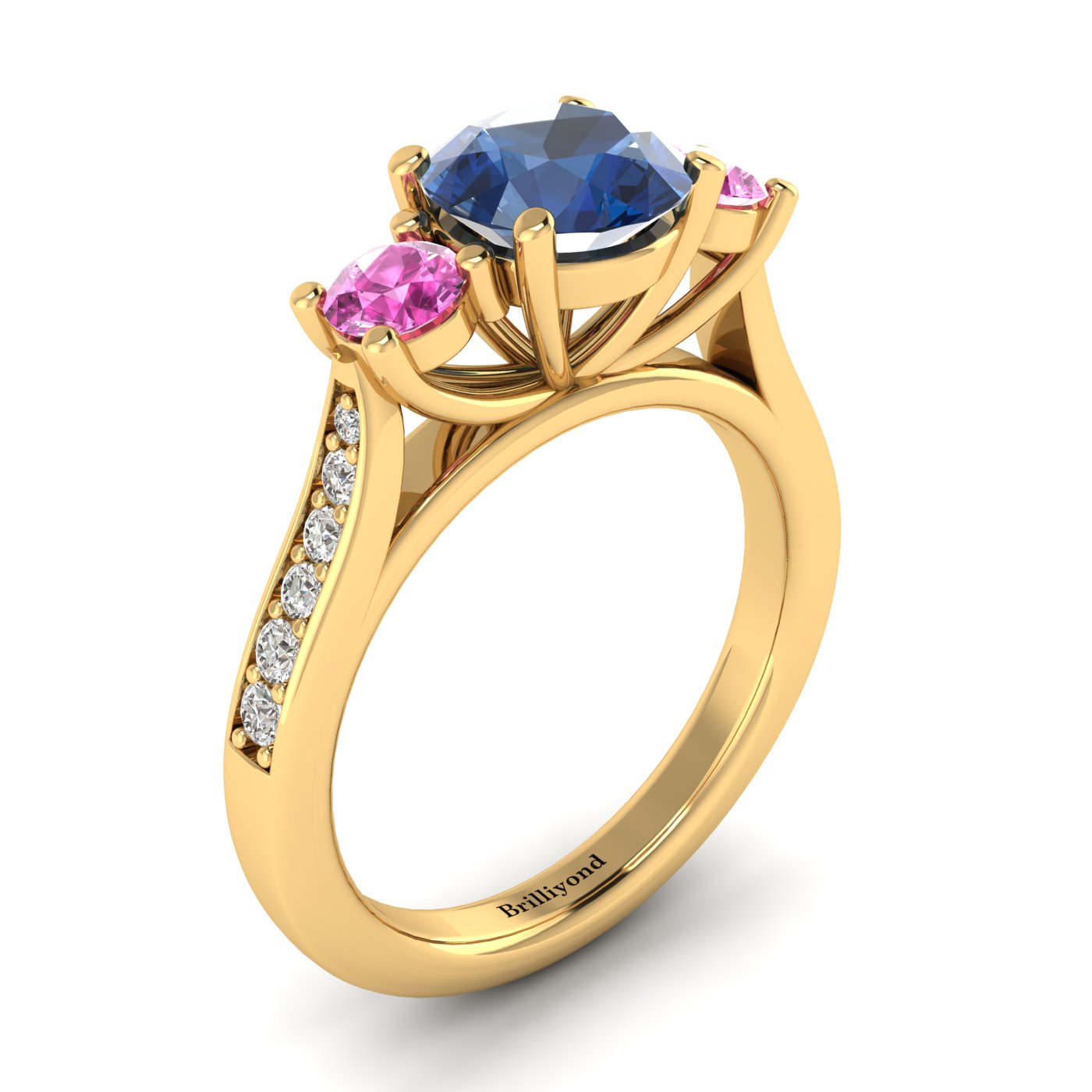 Blue Sapphire Yellow Gold Colour Accented Engagement Ring Paradise