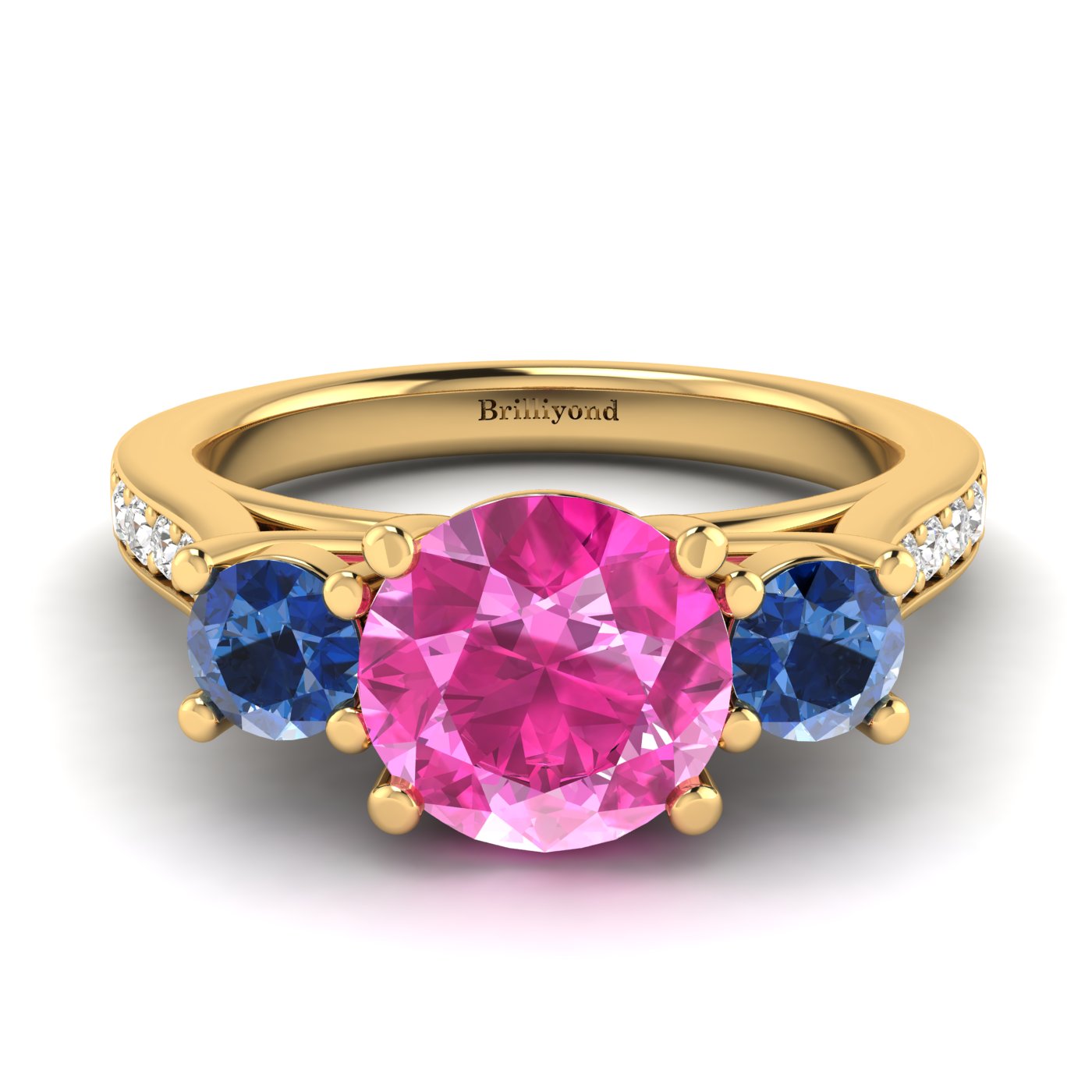Pink Sapphire Yellow Gold Colour Accented Engagement Ring Paradise