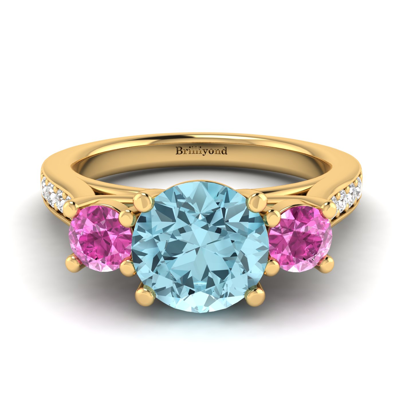 Aquamarine Yellow Gold Colour Accented Engagement Ring Paradise