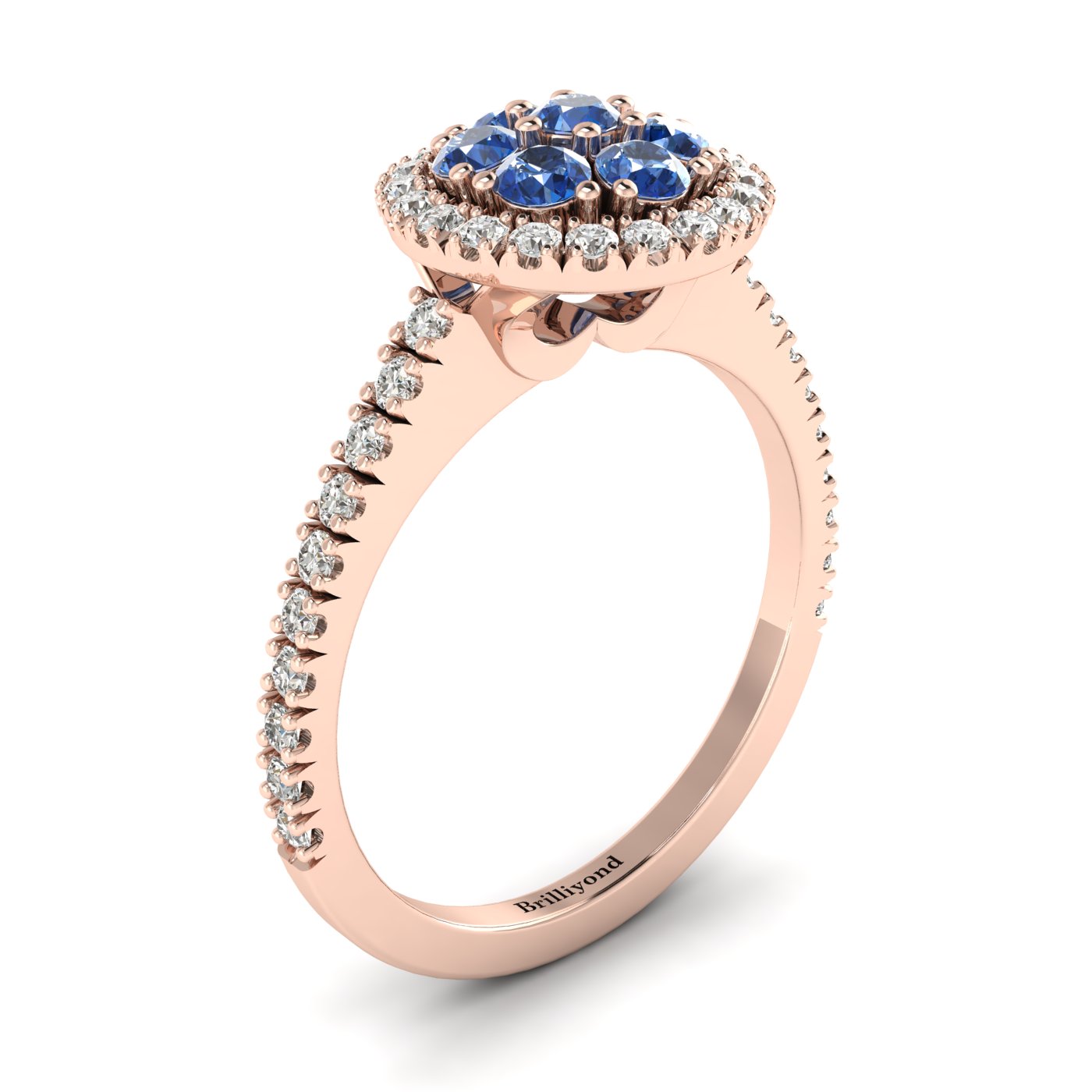 Blue Sapphire Rose Gold Cluster Engagement Ring Lantana