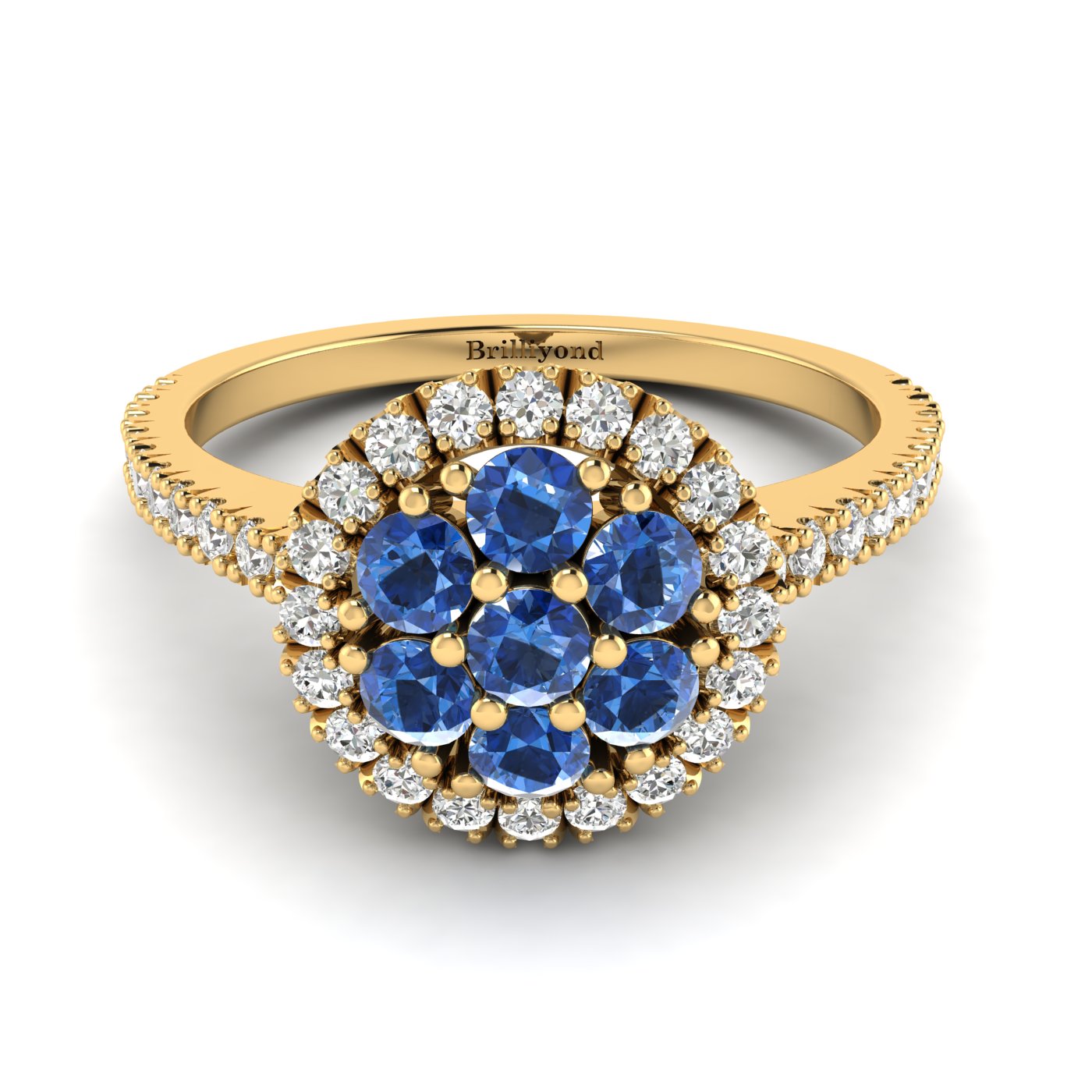 Blue Sapphire Yellow Gold Cluster Engagement Ring Lantana
