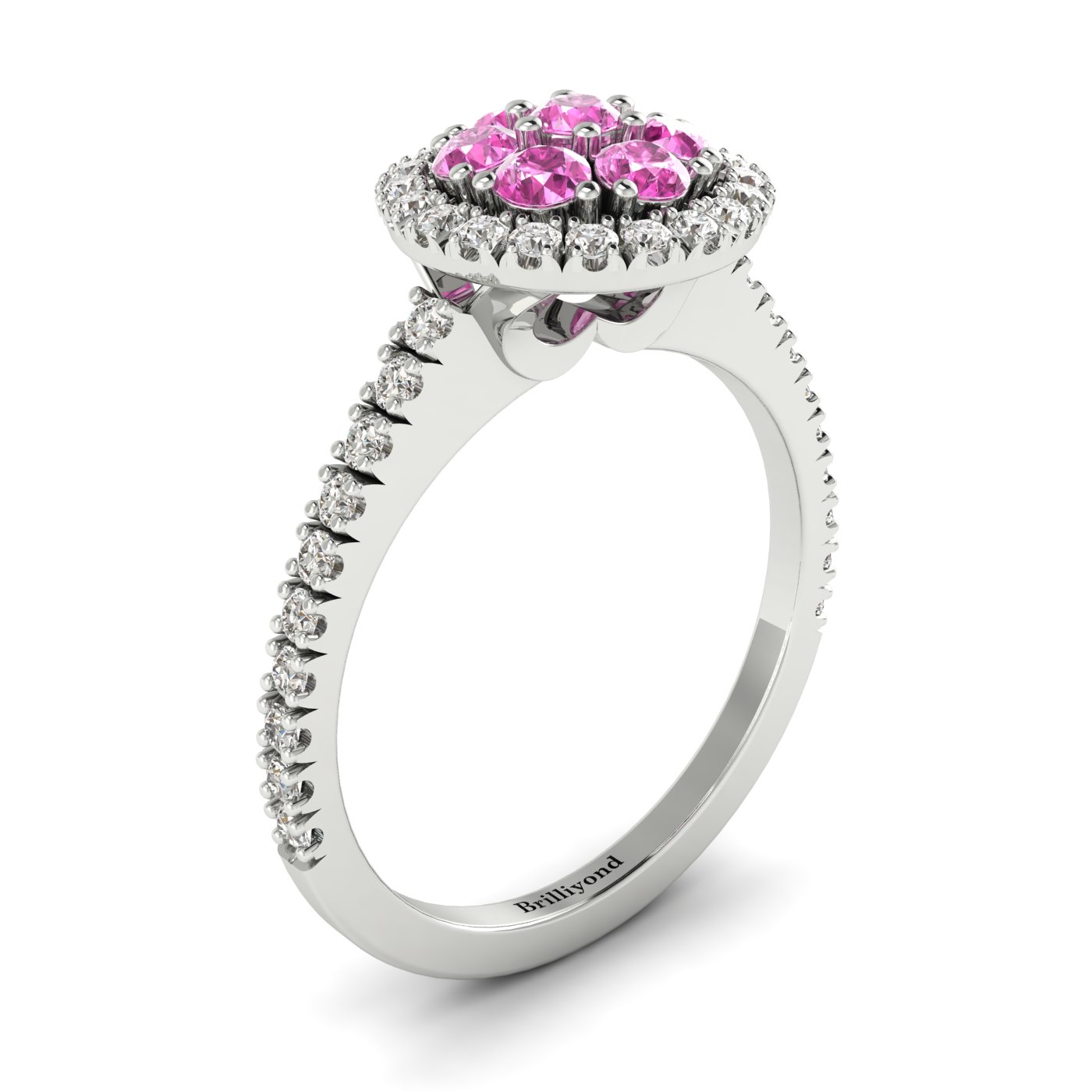 Pink Sapphire White Gold Cluster Engagement Ring Lantana
