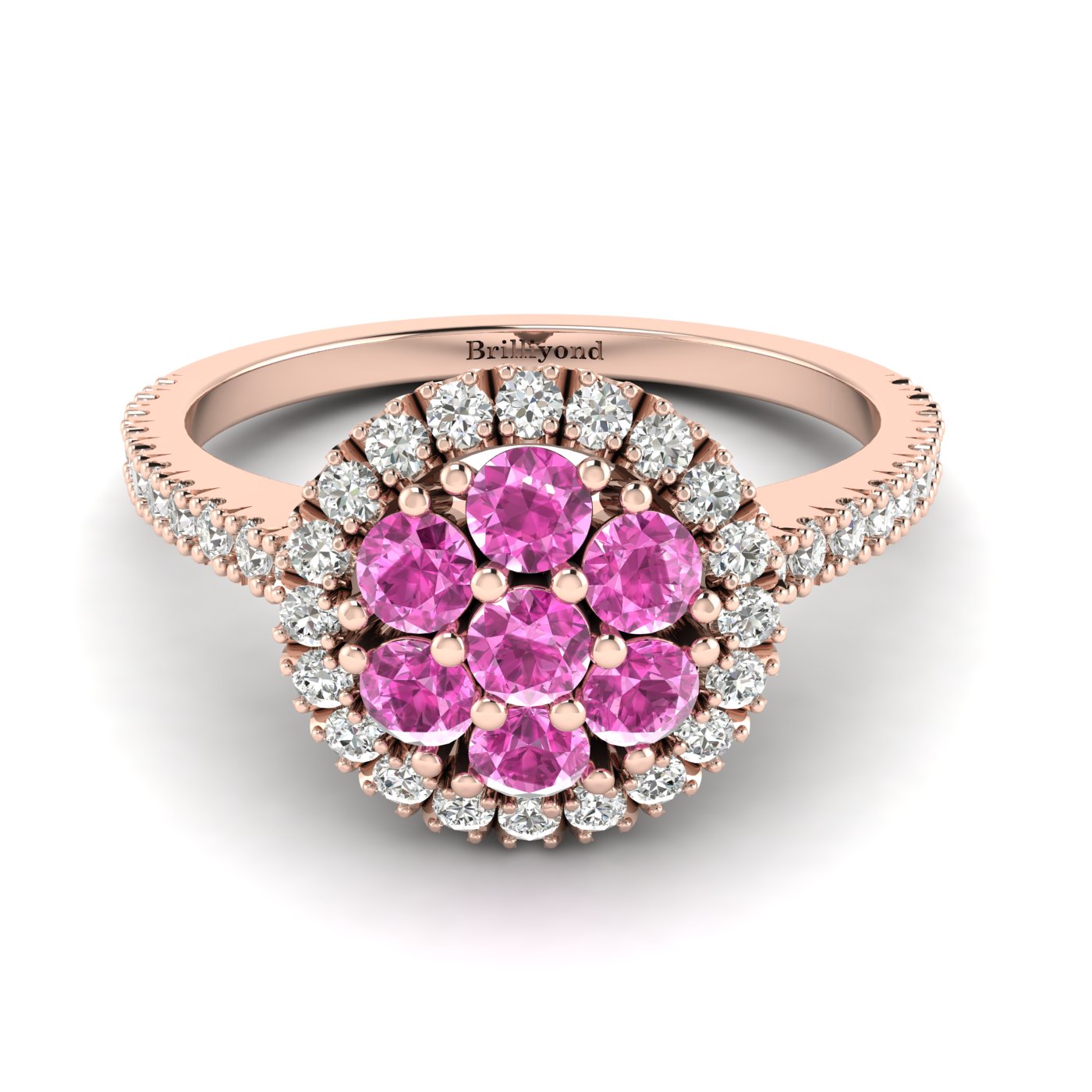Pink Sapphire Rose Gold Cluster Engagement Ring Lantana
