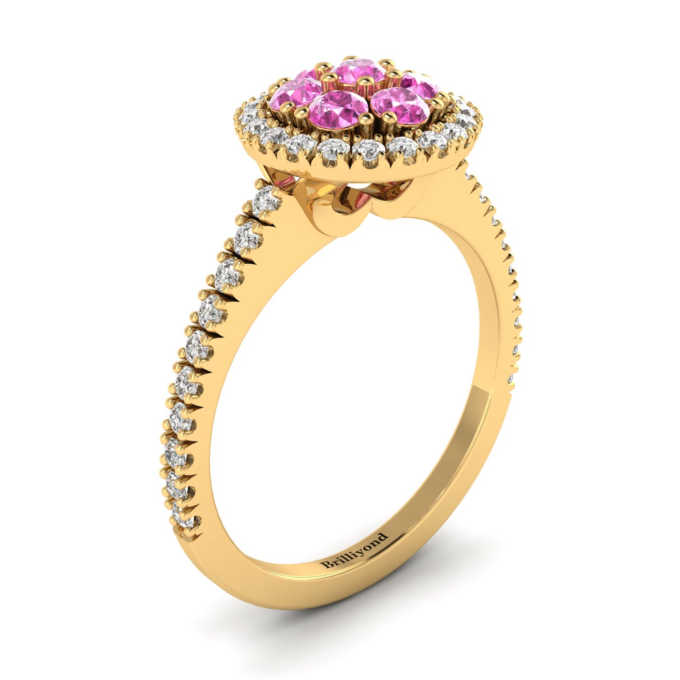 Pink Sapphire Yellow Gold Cluster Engagement Ring Lantana