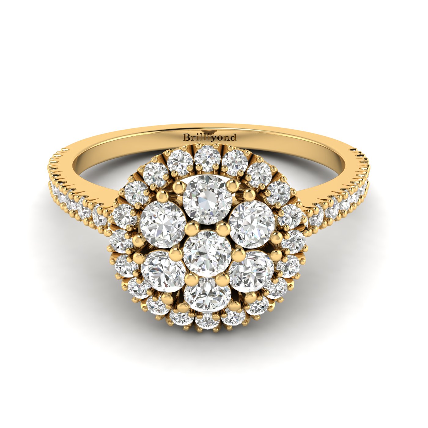 White Sapphire Yellow Gold Cluster Engagement Ring Lantana