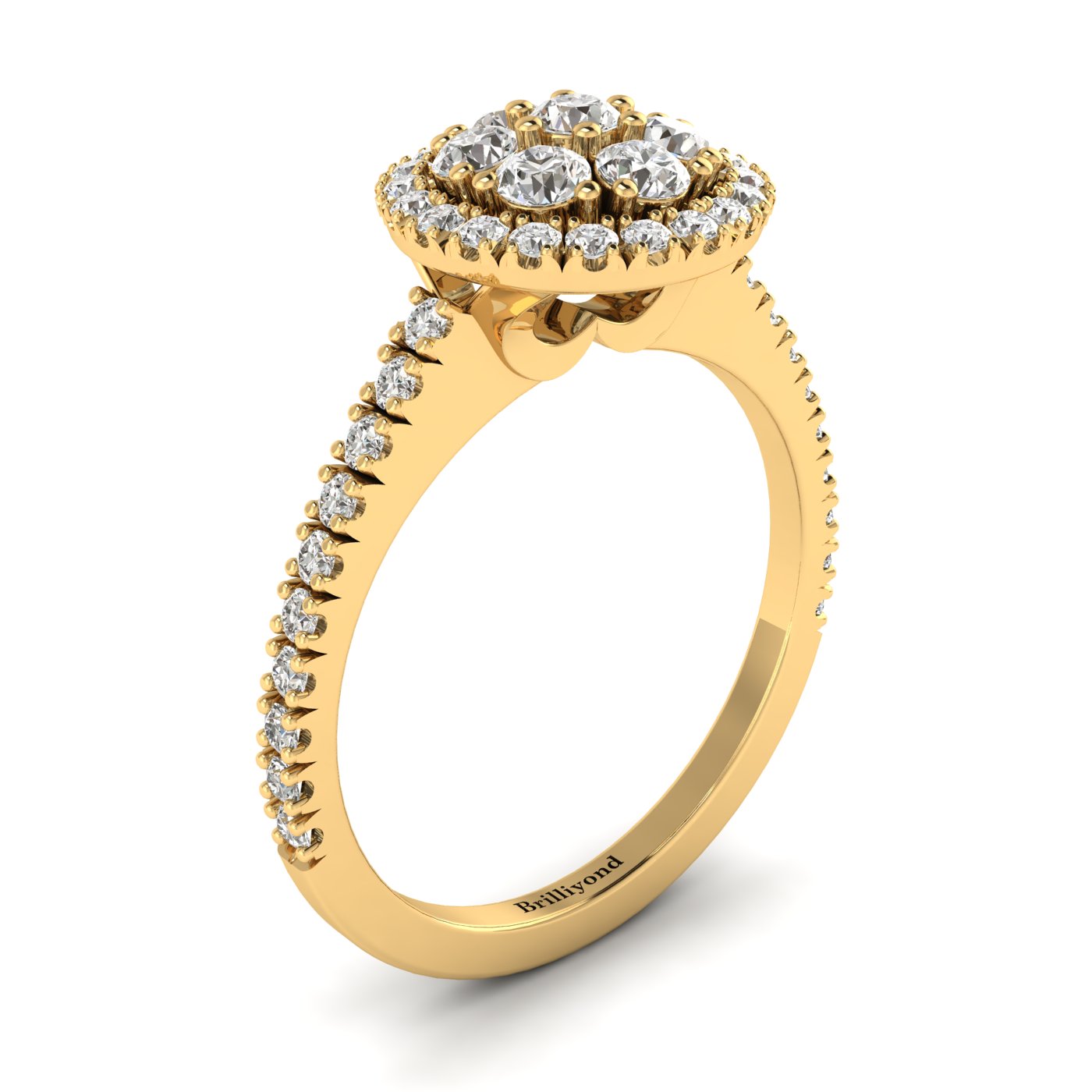White Sapphire Yellow Gold Cluster Engagement Ring Lantana