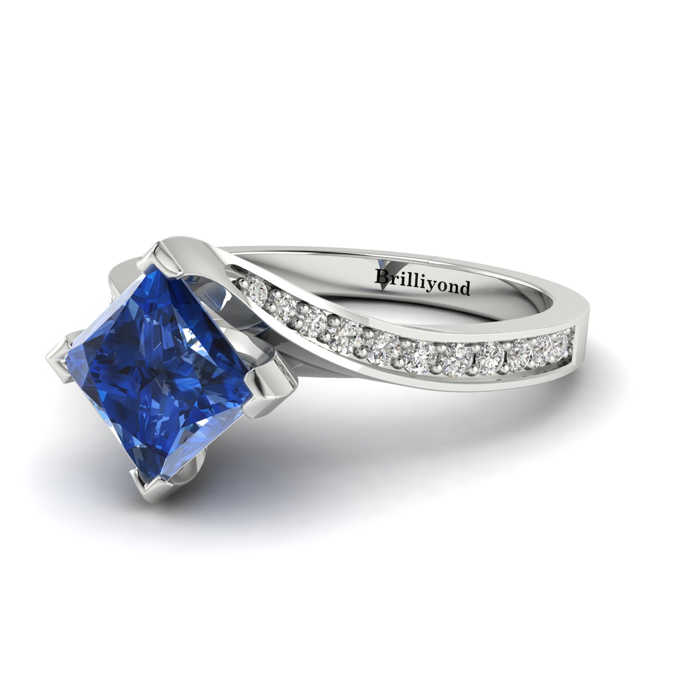 Blue Sapphire White Gold Cushion Cut Engagement Ring Luxy