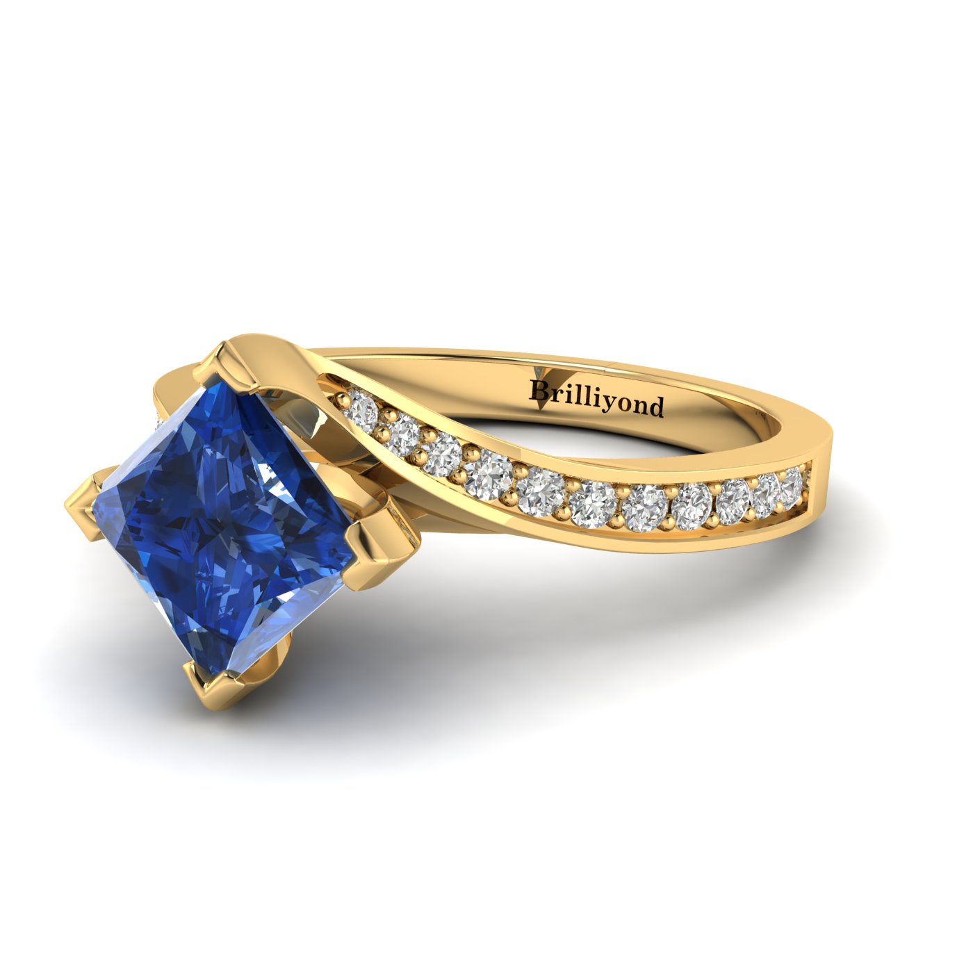 Blue Sapphire Yellow Gold Cushion Cut Engagement Ring Luxy