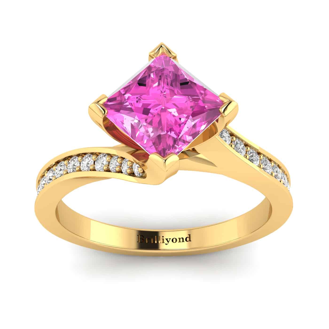 Pink Sapphire Yellow Gold Cushion Cut Engagement Ring Luxy