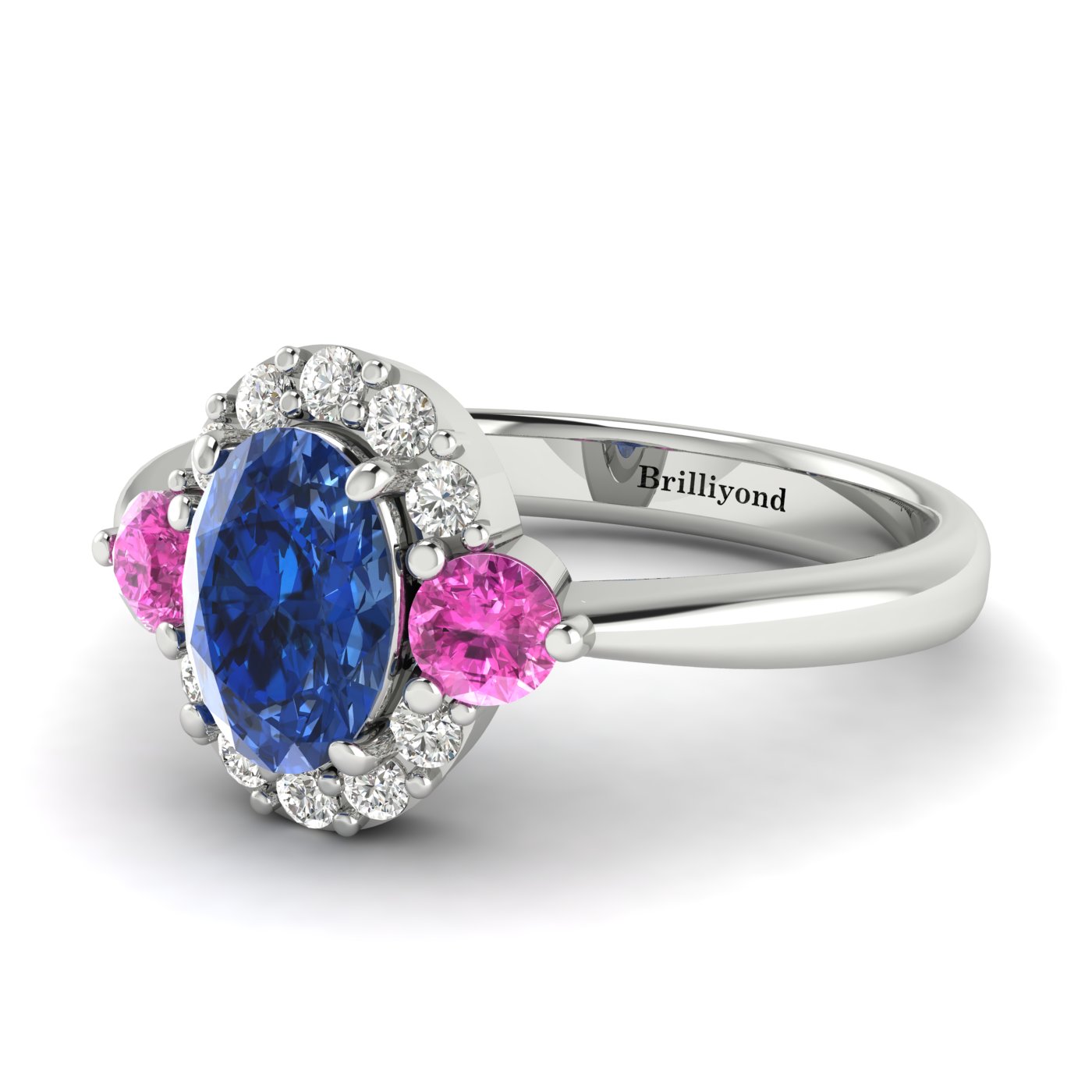 Blue Sapphire White Gold Colour Accented Engagement Ring Birdberry