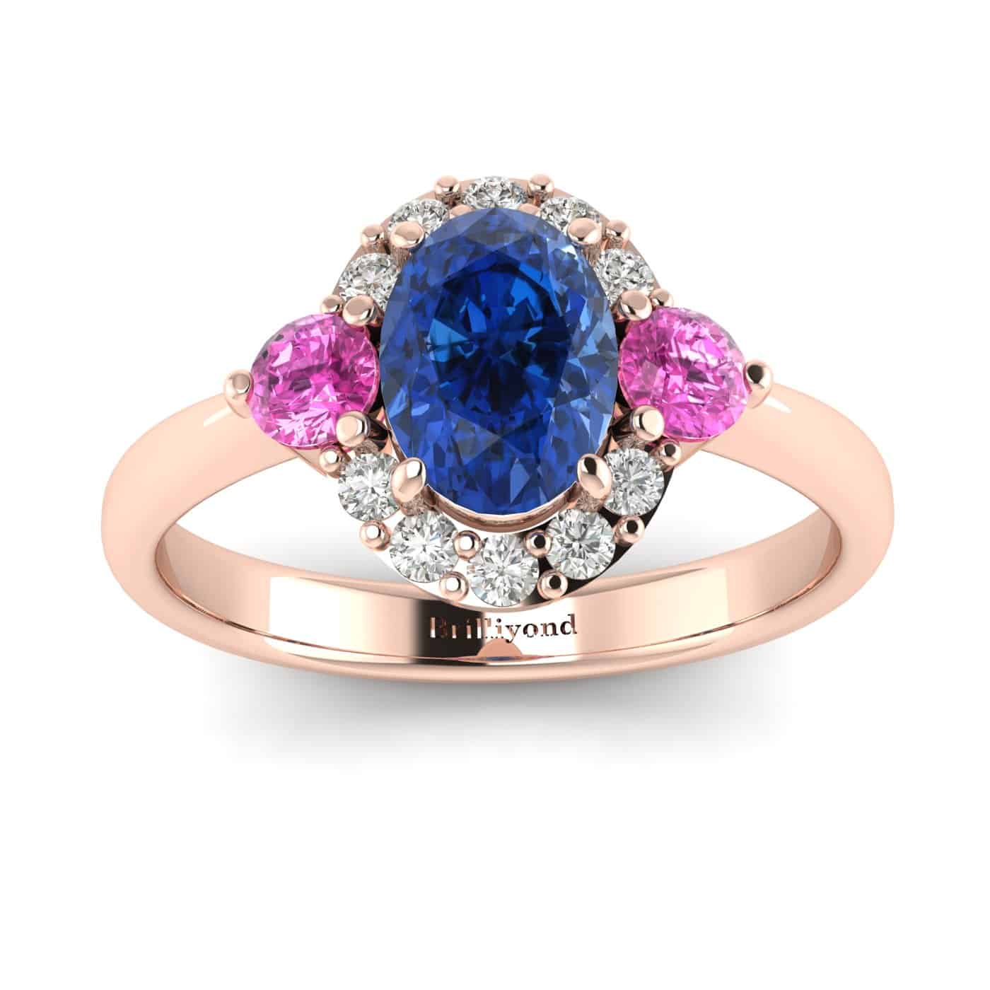 Blue Sapphire Rose Gold Colour Accented Engagement Ring Birdberry