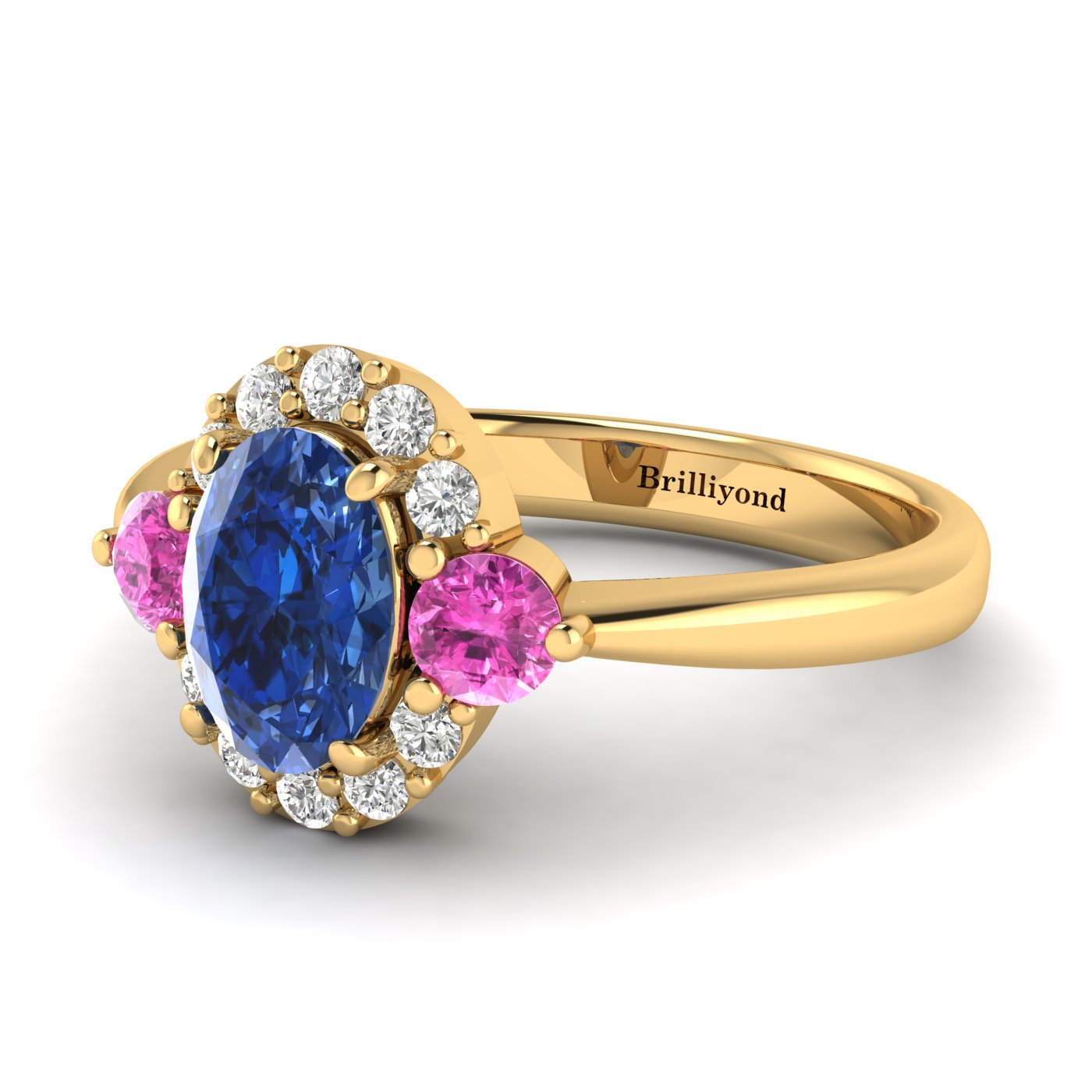 Blue Sapphire Yellow Gold Colour Accented Engagement Ring Birdberry