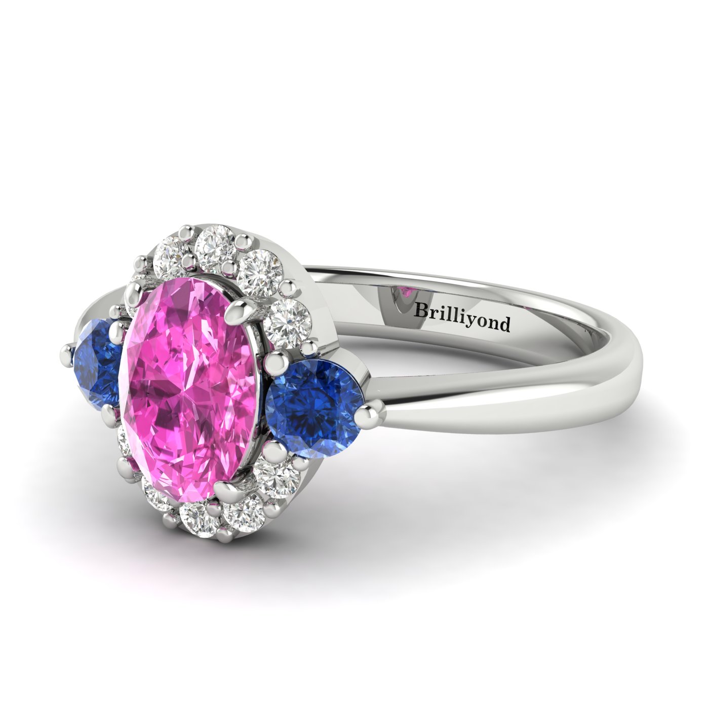 Pink Sapphire White Gold Colour Accented Engagement Ring Birdberry