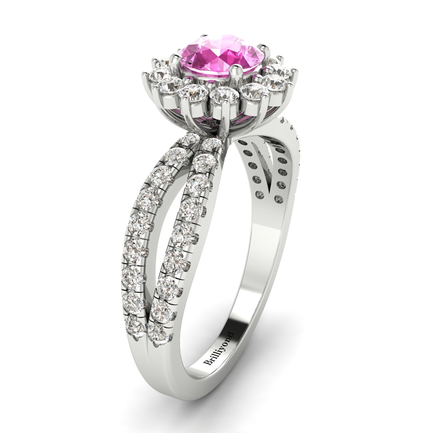 Pink Sapphire White Gold Halo Engagement Ring Nefertari