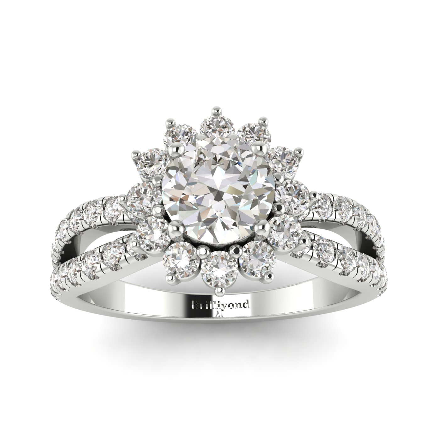Diamond White Gold Halo Engagement Ring Nefertari