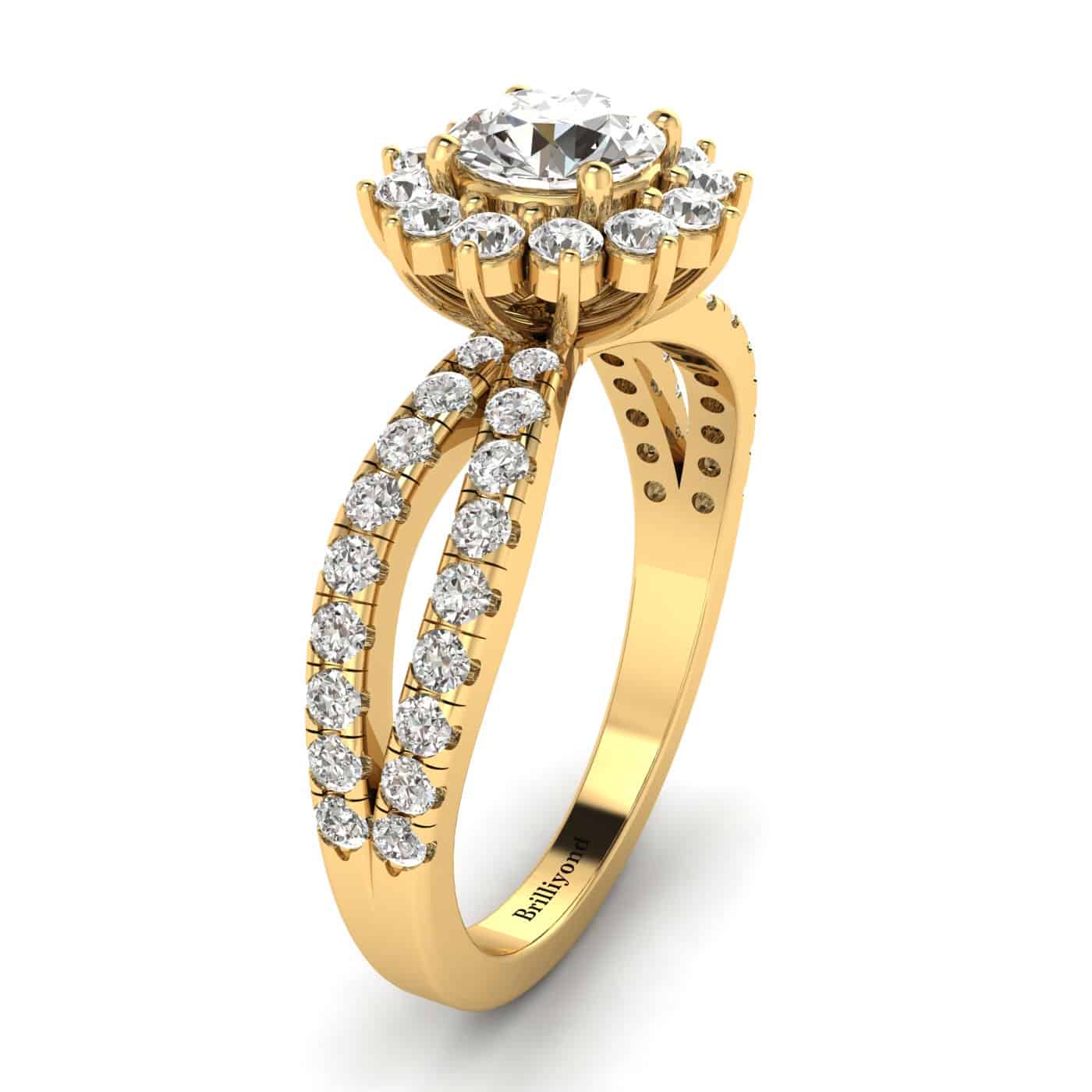 Diamond Yellow Gold Halo Engagement Ring Nefertari