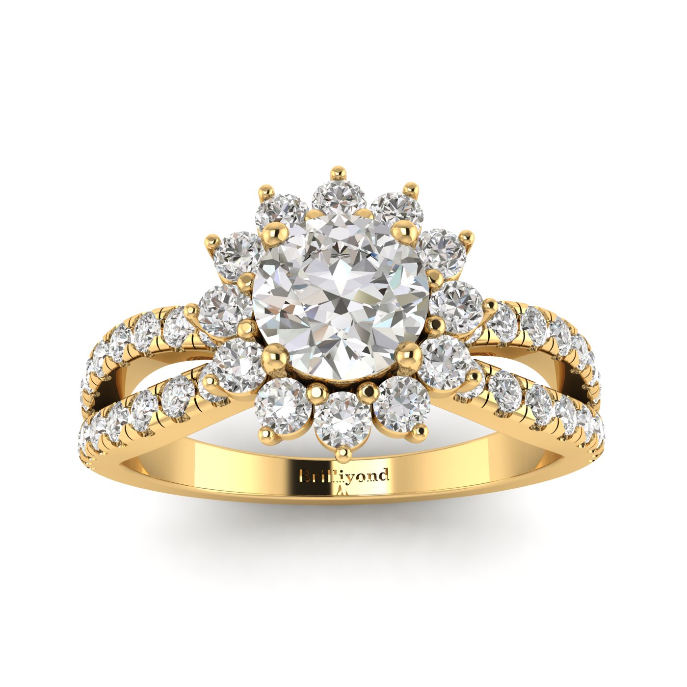 Diamond Yellow Gold Halo Engagement Ring Nefertari