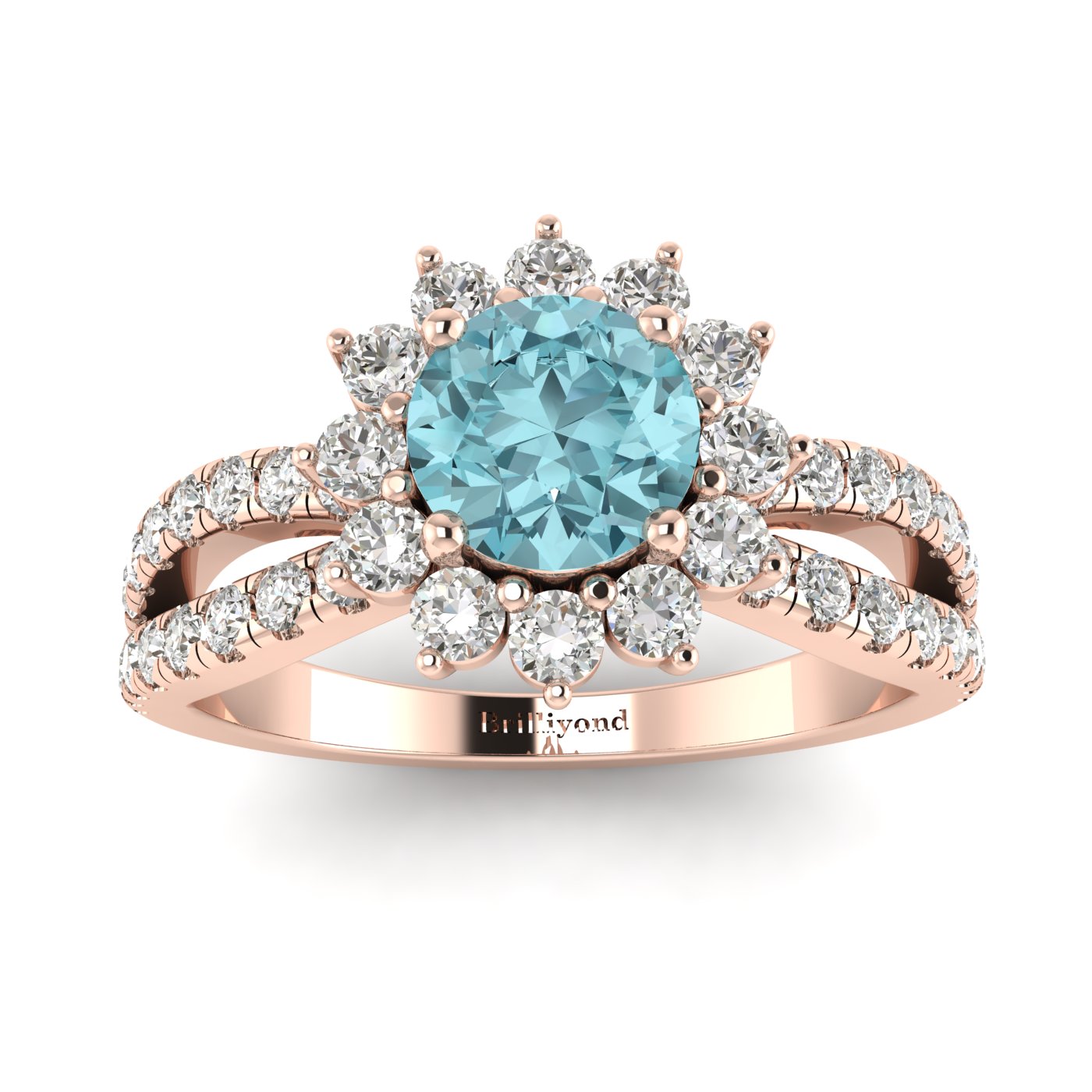 Aquamarine Rose Gold Halo Engagement Ring Nefertari