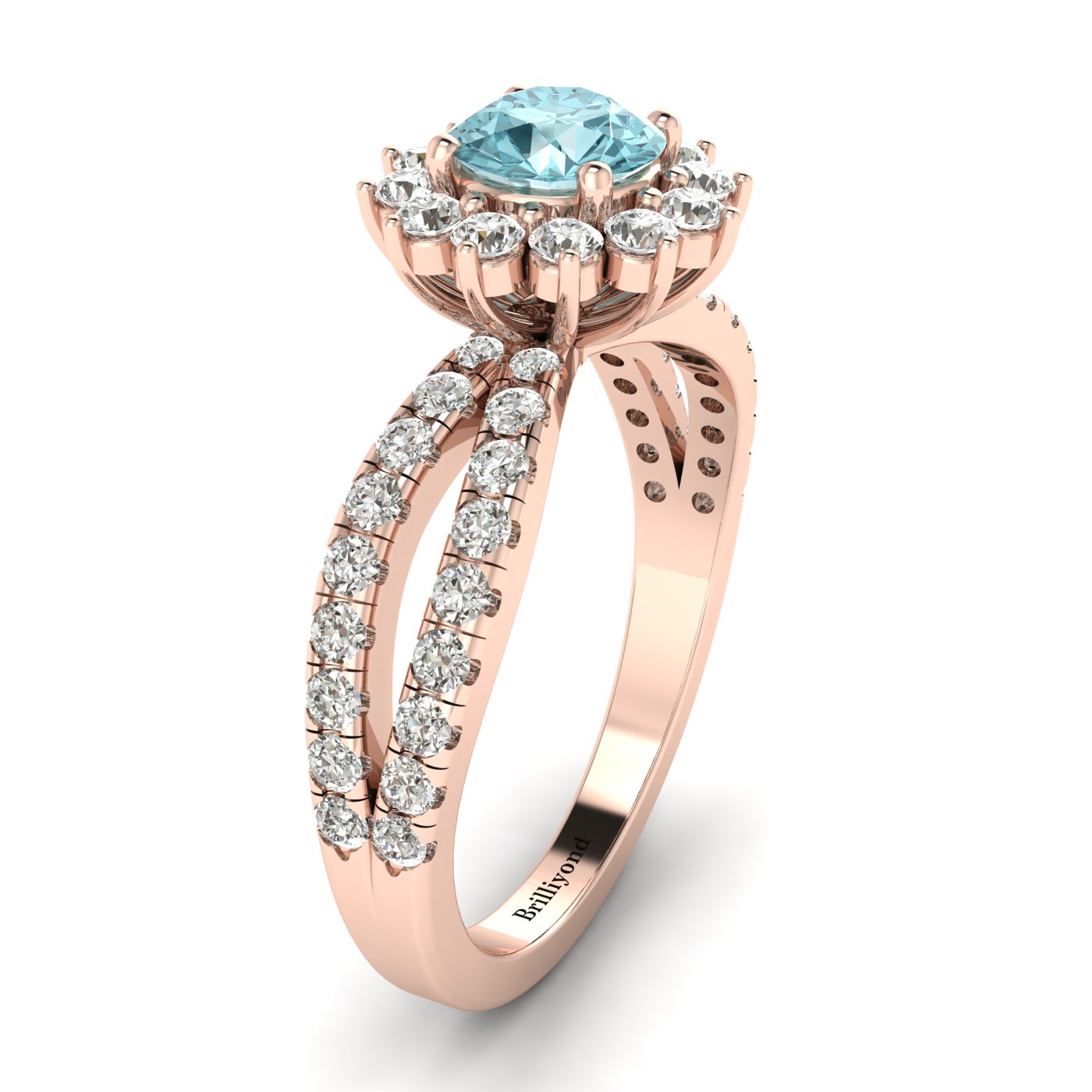 Aquamarine Rose Gold Halo Engagement Ring Nefertari