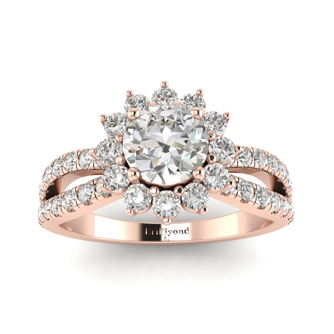 White Sapphire Rose Gold Halo Engagement Ring Nefertari